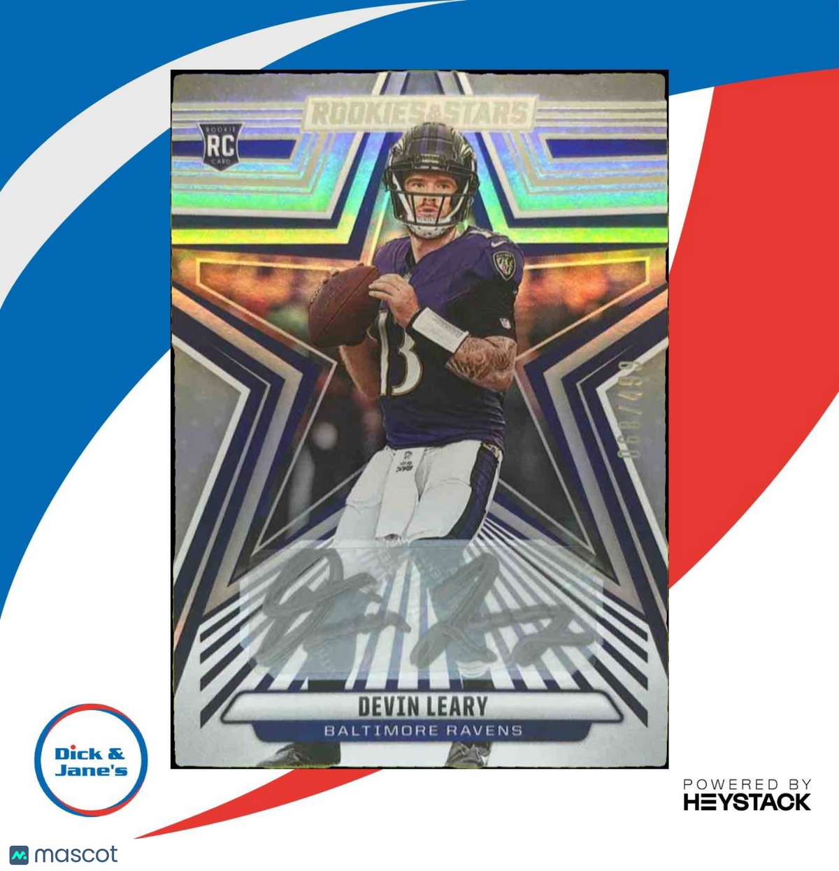 2024 Panini Rookies & Stars Devin Leary Signatures 8/499 #127 RC Auto Ravens