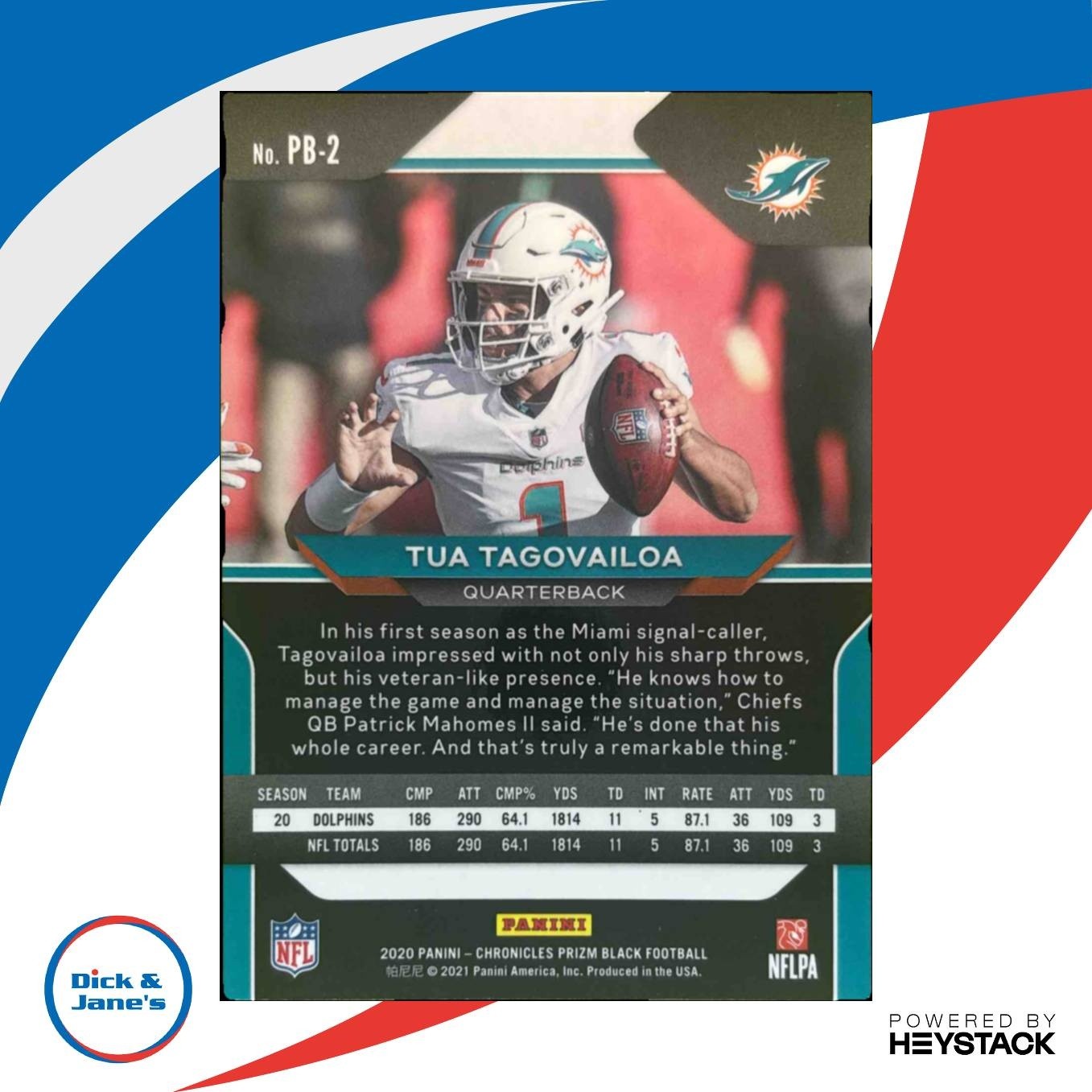 2020 Panini Chronicles Tua Tagovailoa Prizm Black #PB-2 RC Miami Dolphins