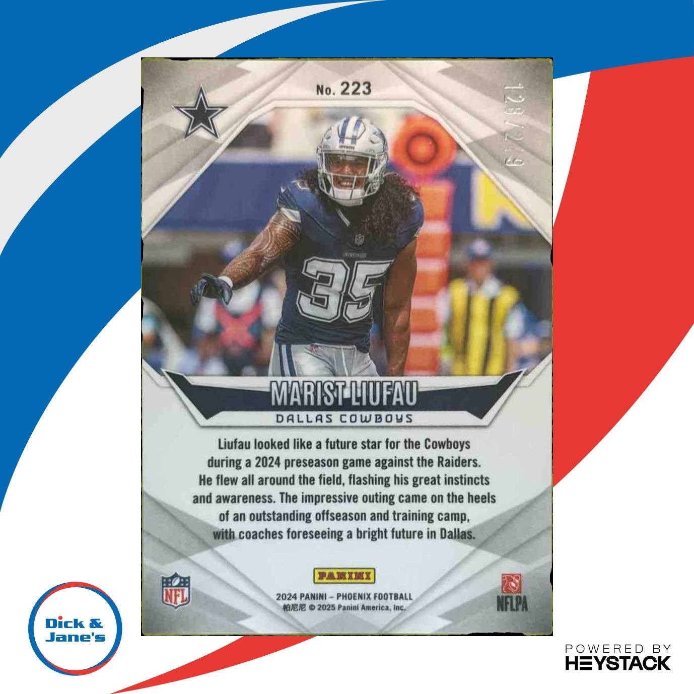 2024 Panini Phoenix Marist Liufau Blue Fade 128/249 #223 RC Dallas Cowboys