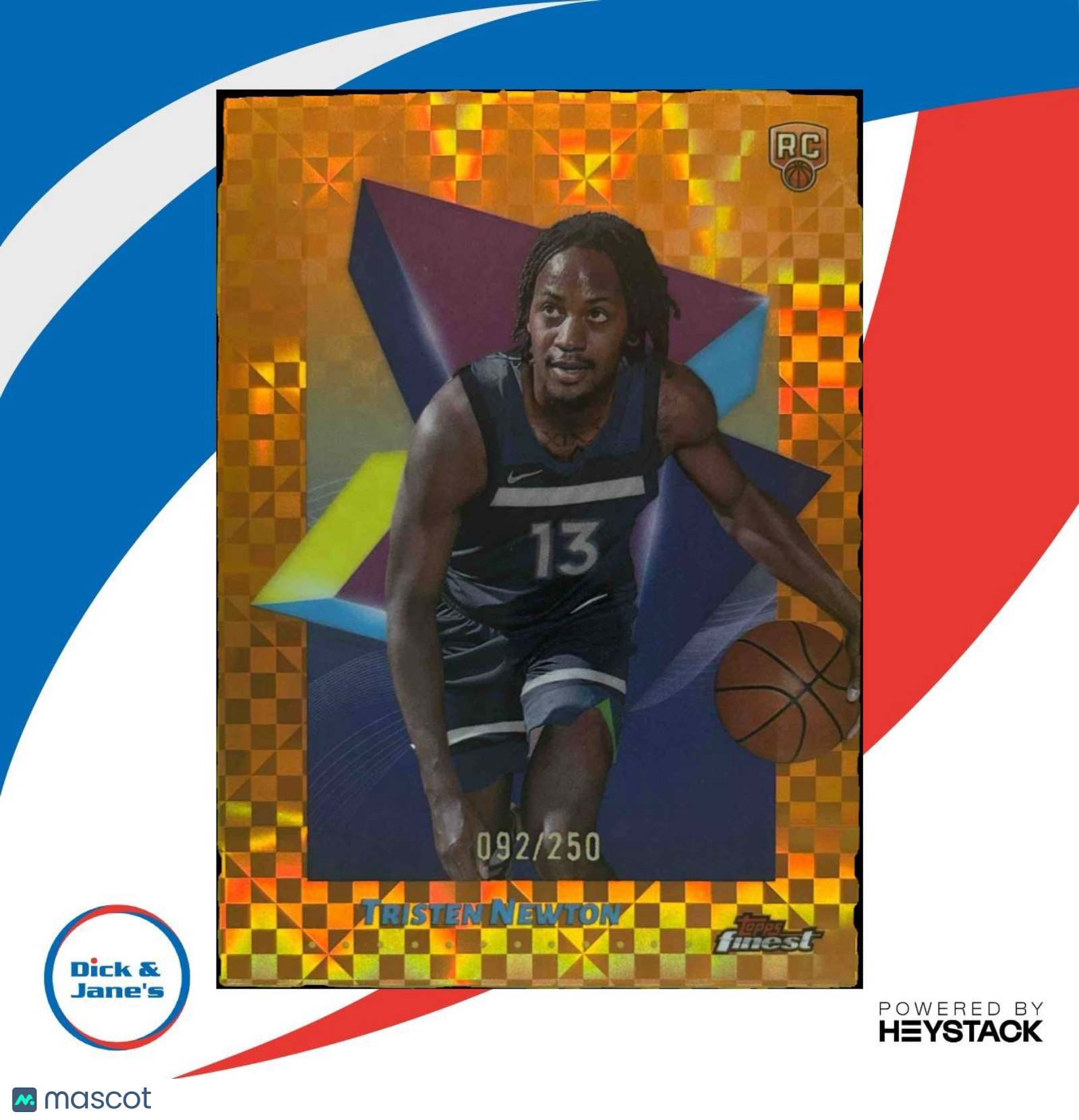 2024-25 Topps Finest Tristen Newton Orange X-Fractor /250 #40 RC Timberwolves