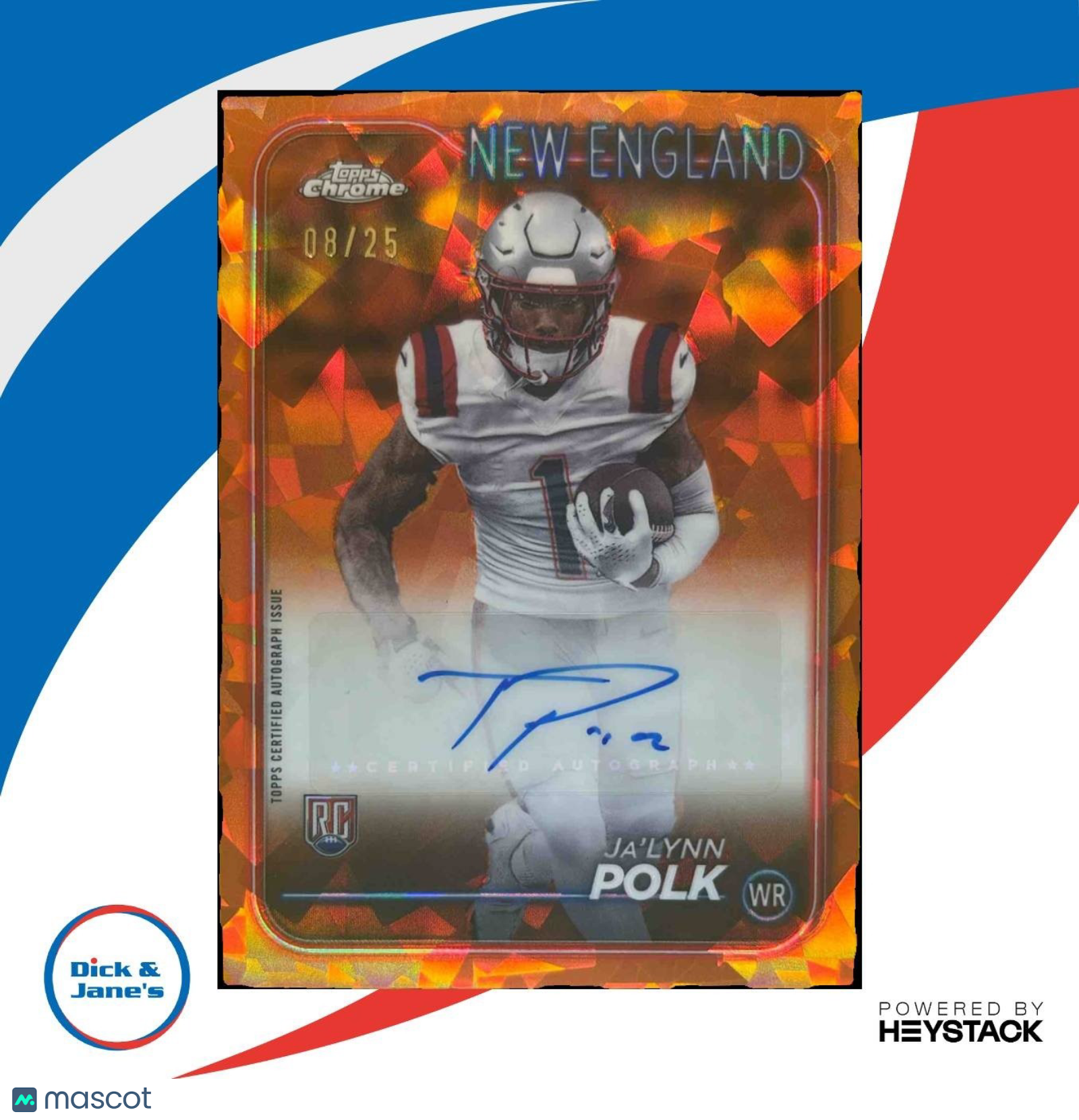 2024 Topps Chrome Sapphire Edition Ja'Lynn Polk Auto Orange /25 RC Patriots