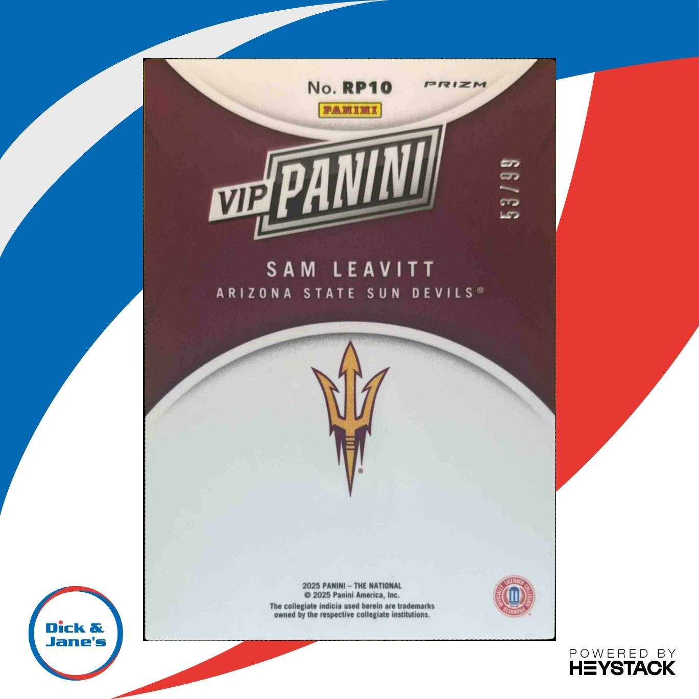 2025 Panini NSCC VIP Gold Packs Sam Leavitt Red Sparkle 53/99 Rated Prospect