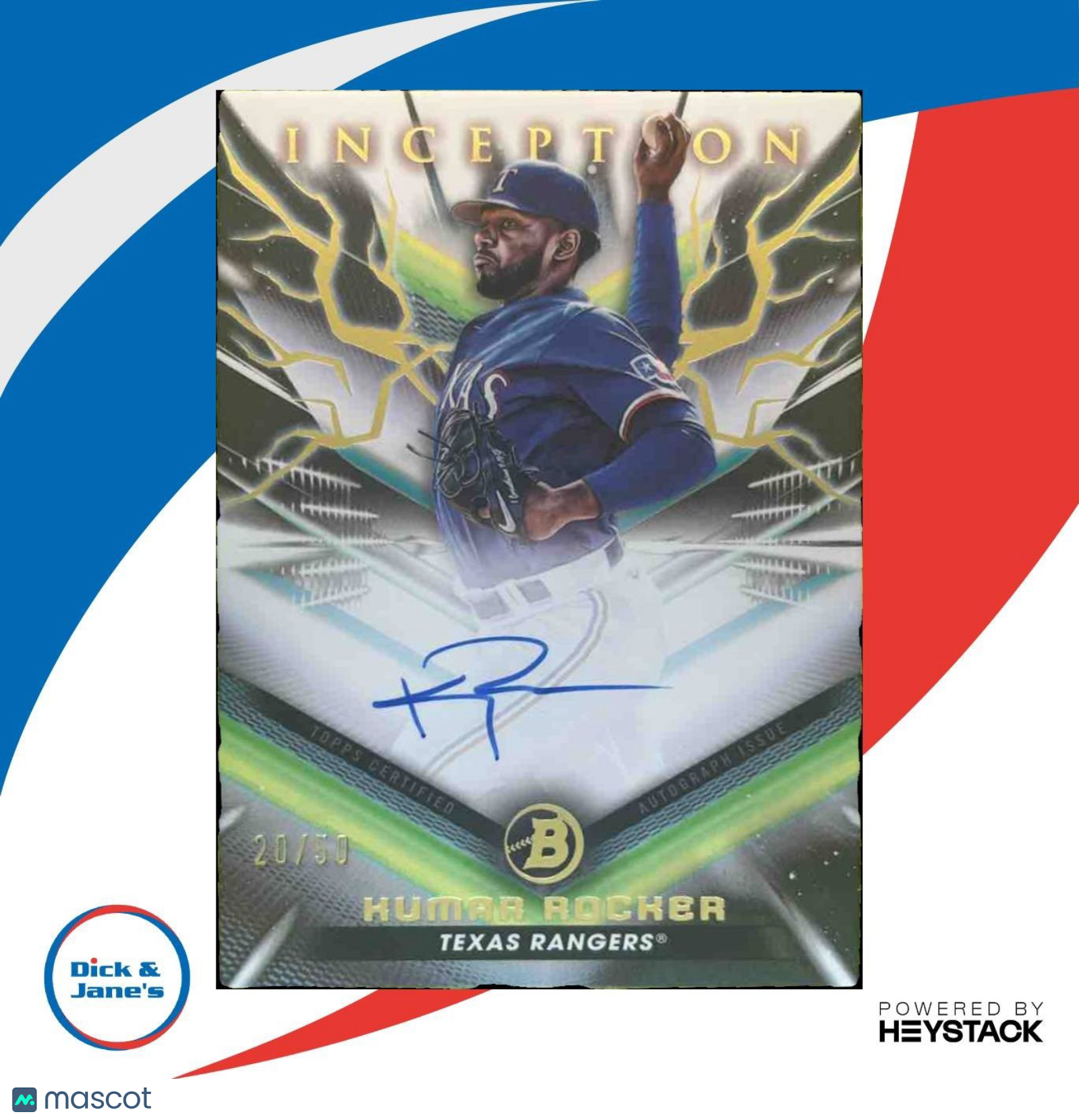 2023 Bowman Inception Kumar Rocker Auto Gold Foil Electricity /50 Texas Rangers