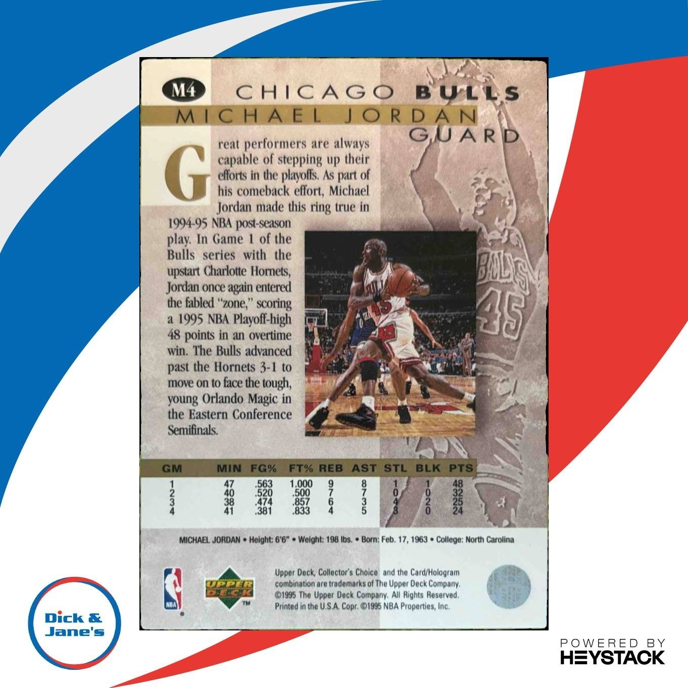 1995-96 Upper Deck Collector's Choice Michael Jordan He's Back #M4 Chicago Bulls