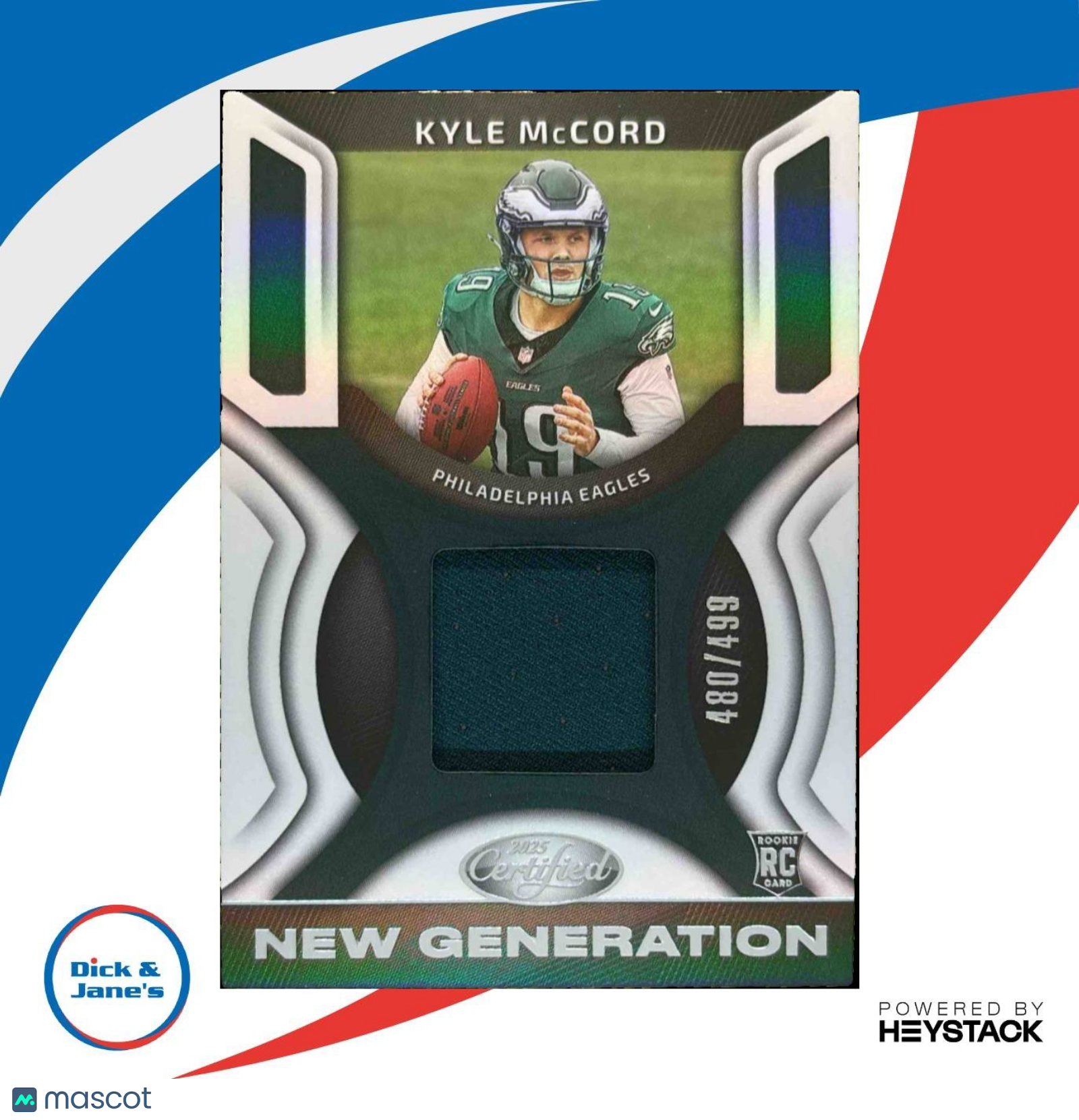 2025 Panini Certified Kyle McCord New Generation Patch /499 MEM RC Eagles