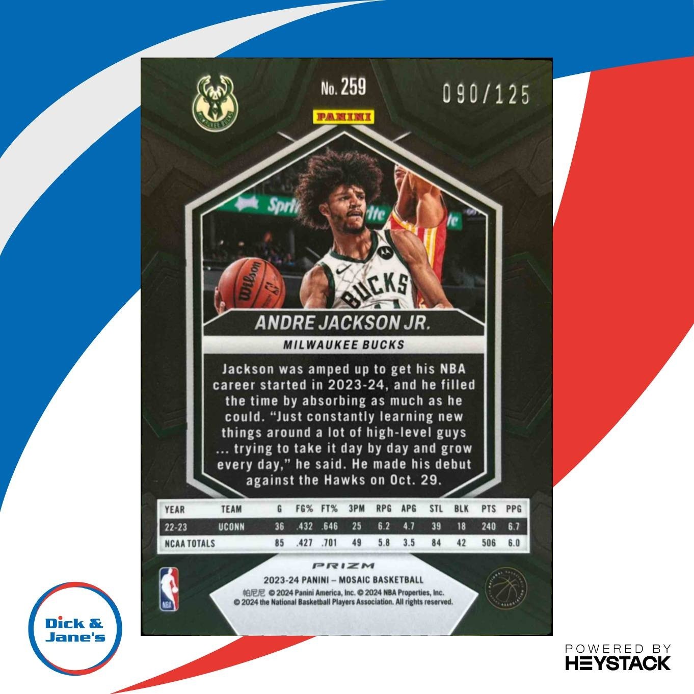 2023-24 Panini Mosaic Andre Jackson Jr. Ice /125 #259 RC Milwaukee Bucks