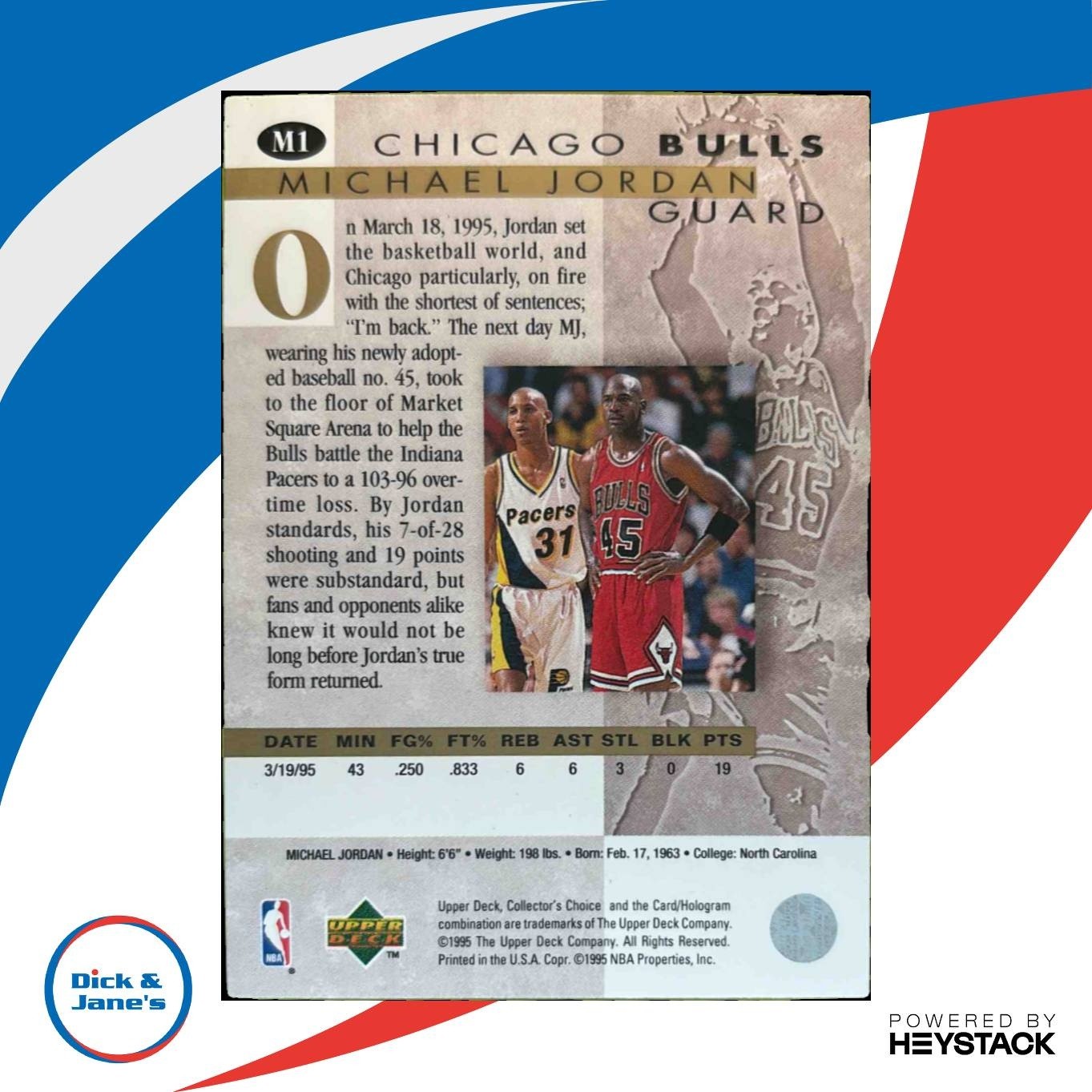 1995-96 Upper Deck Collector's Choice Michael Jordan He's Back #M1 Chicago Bulls
