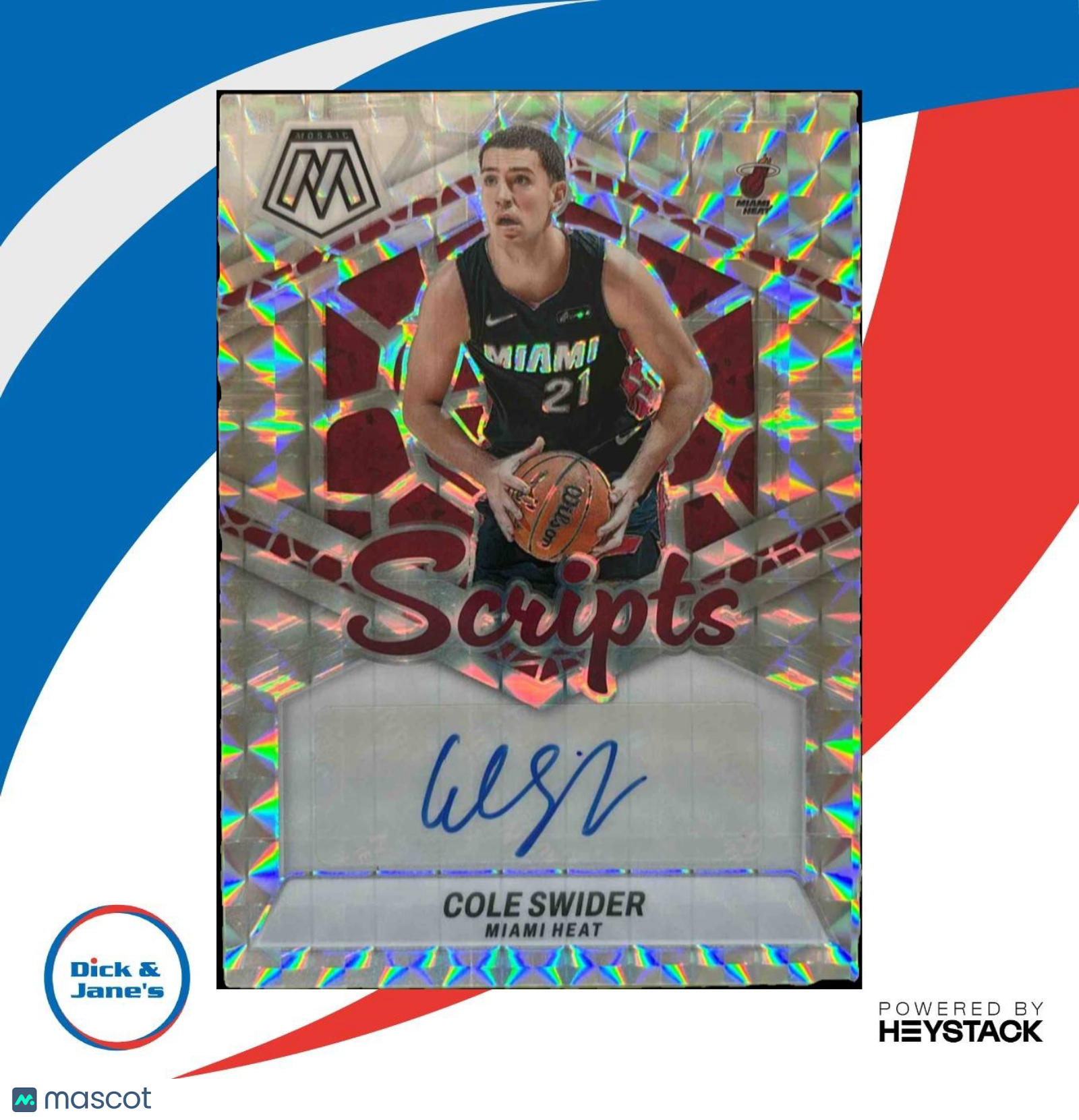 2023-24 Panini Mosaic Cole Swider Scripts #MS-CSH Auto Miami Heat