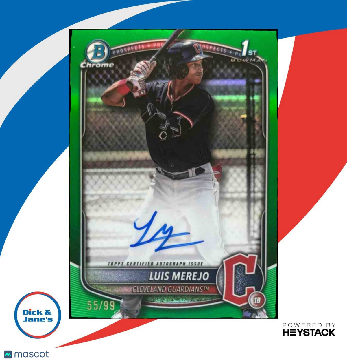 2025 Bowman Luis Merejo Chrome Prospect Auto Green Refractor /99 Guardians