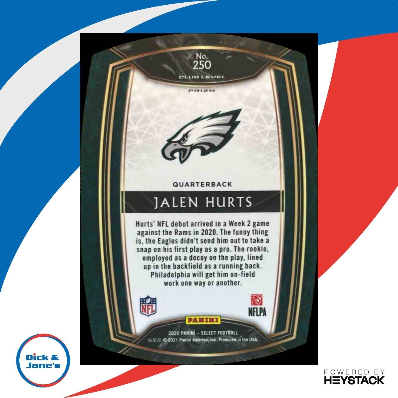 2020 Panini Select Jalen Hurts Purple Prizm Die Cut #250 RC Philadelphia Eagles