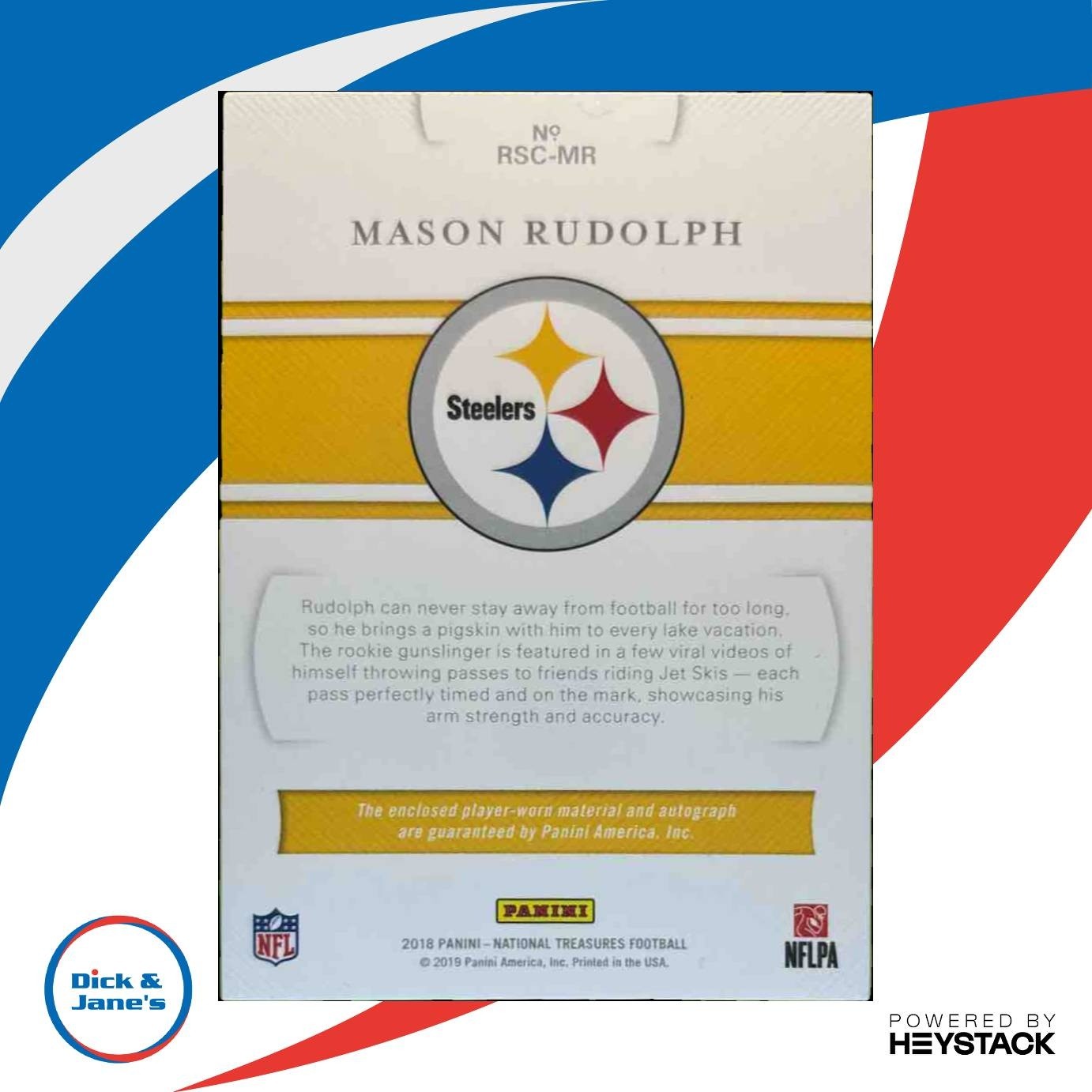 2018 National Treasures Mason Rudolph Rookie NFL Gear Patch Auto /49 RC Steelers