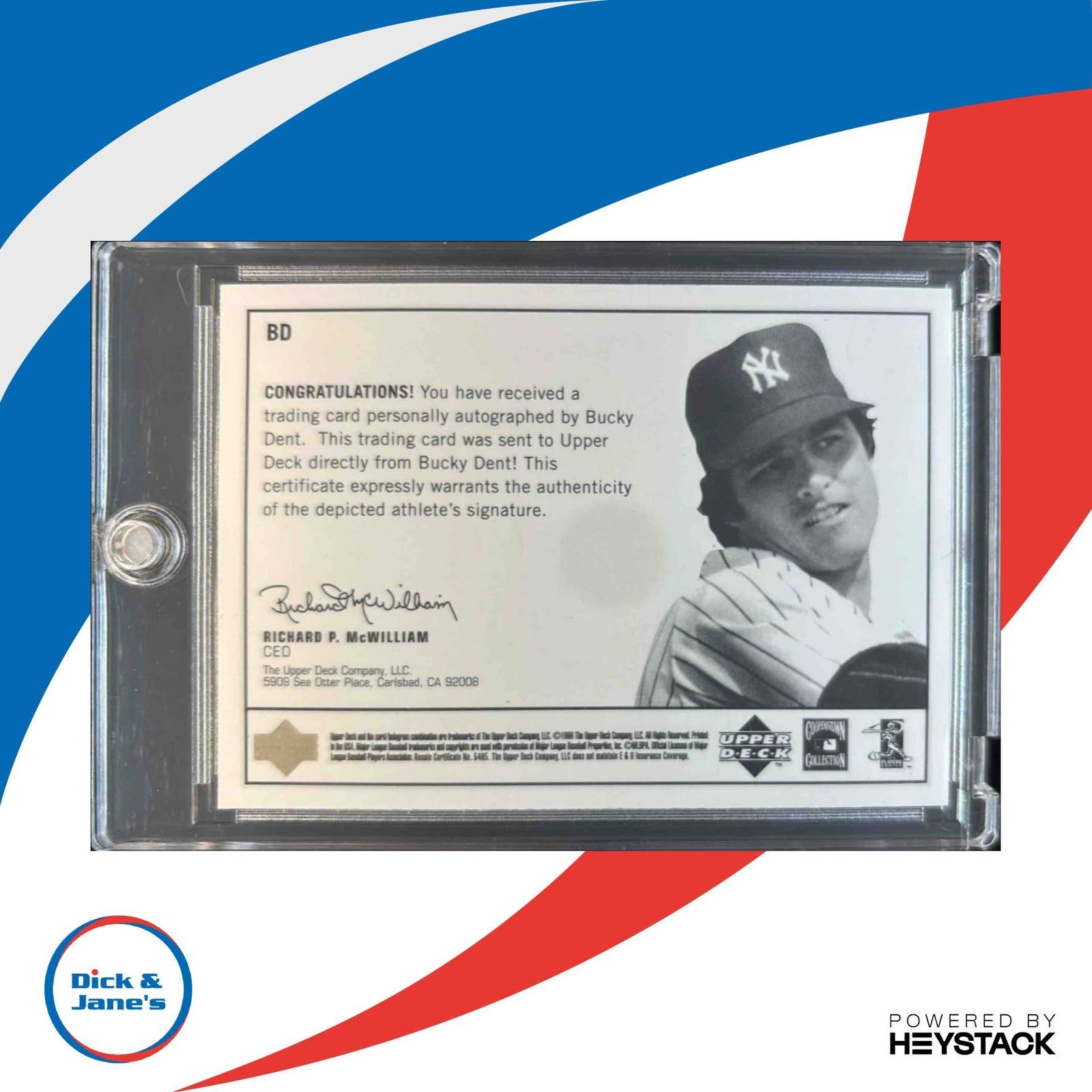 1999 Upper Deck Century Legends Bucky Dent Epic Signatures Auto New York Yankees