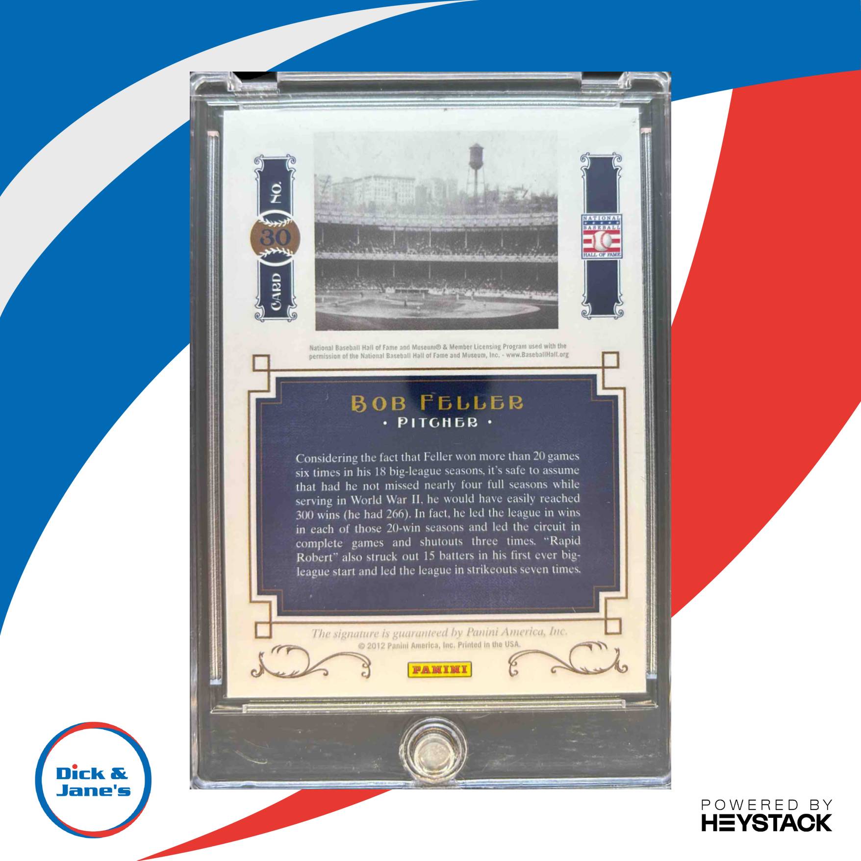 2012 Panini Cooperstown Bob Feller Famed Cuts /13 #30 Auto Cleveland Indians