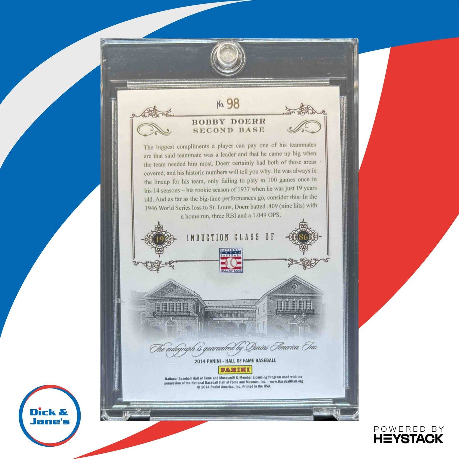 2014 Panini Hall of Fame 75th Bobby Doerr Signatures Blue/25 Auto Boston Red Sox