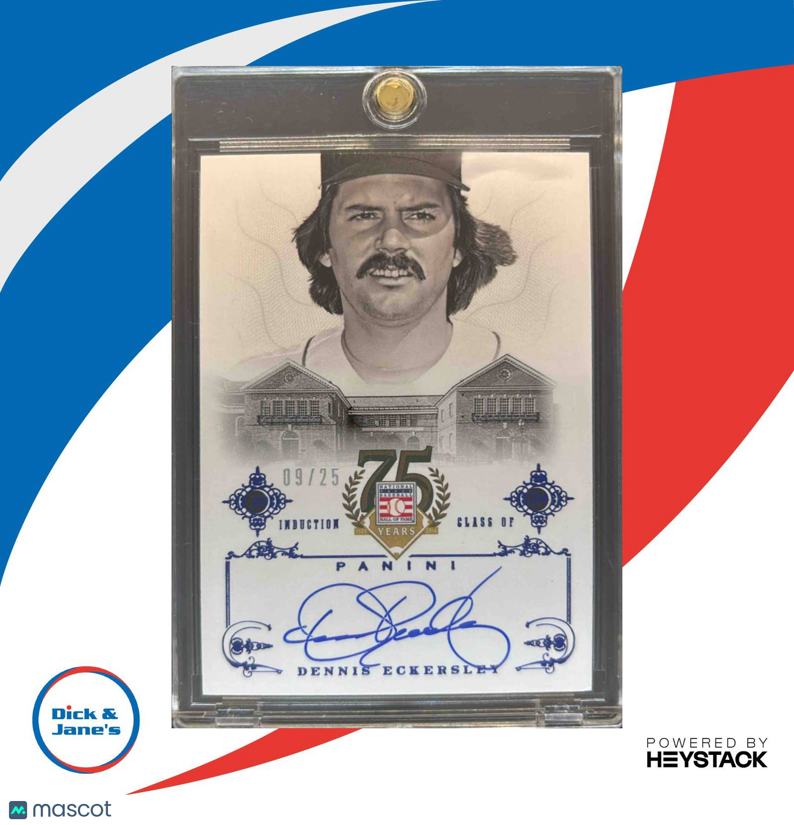 2014 Panini Hall of Fame 75th Dennis Eckersley Signatures Blue /25 Auto Red Sox