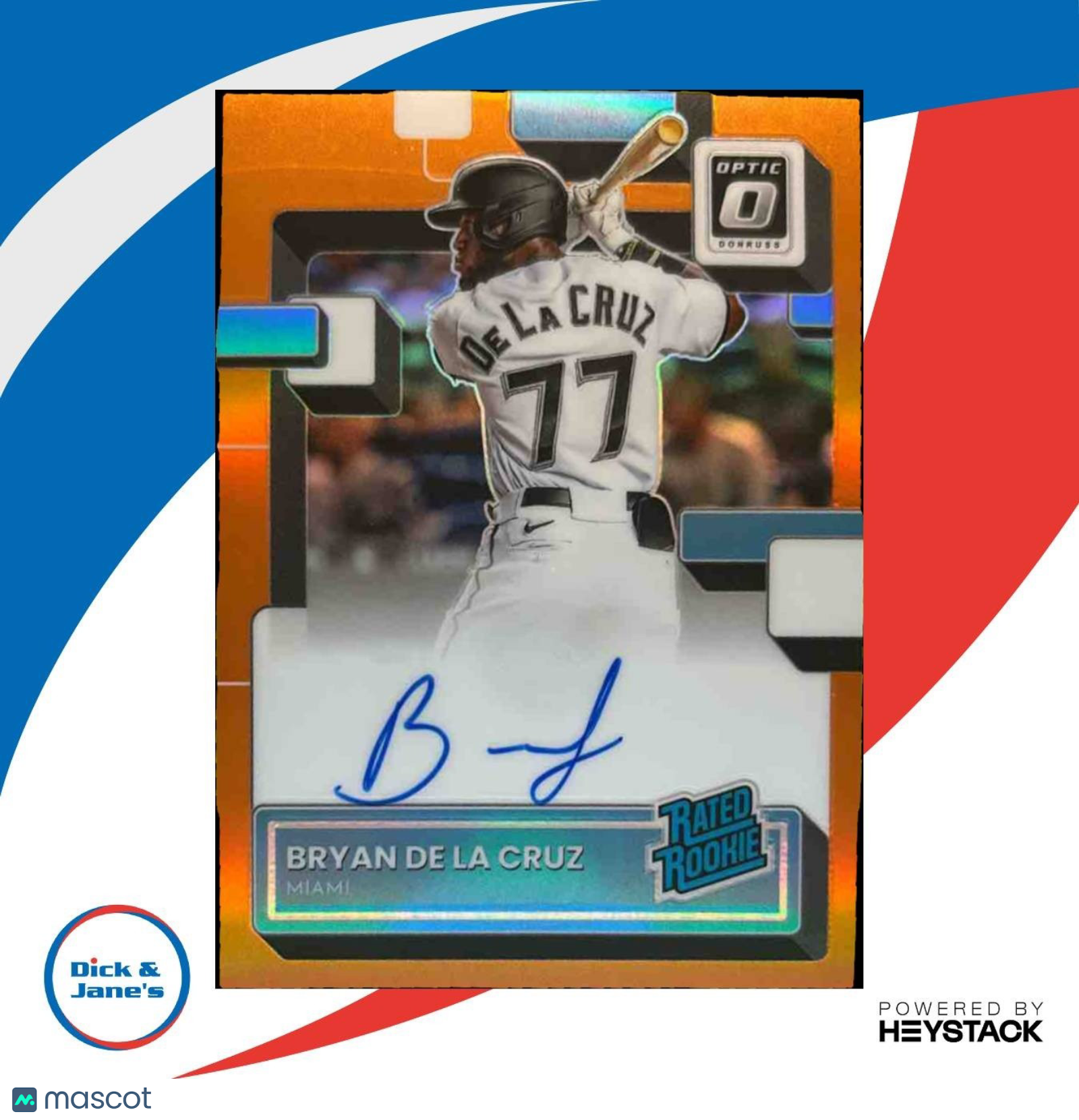2022 Donruss Optic Bryan De La Cruz Orange Auto /125 RC Miami Marlins