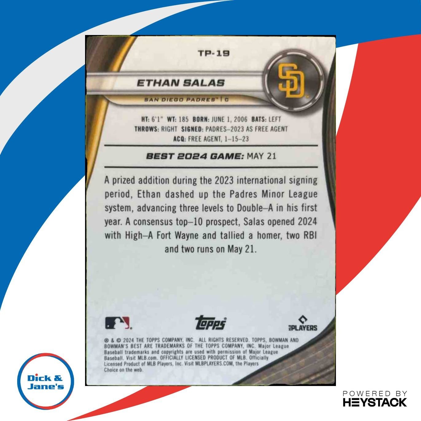 2024 Bowman's Best Ethan Salas Prospects Aqua Lava /199 San Diego Padres