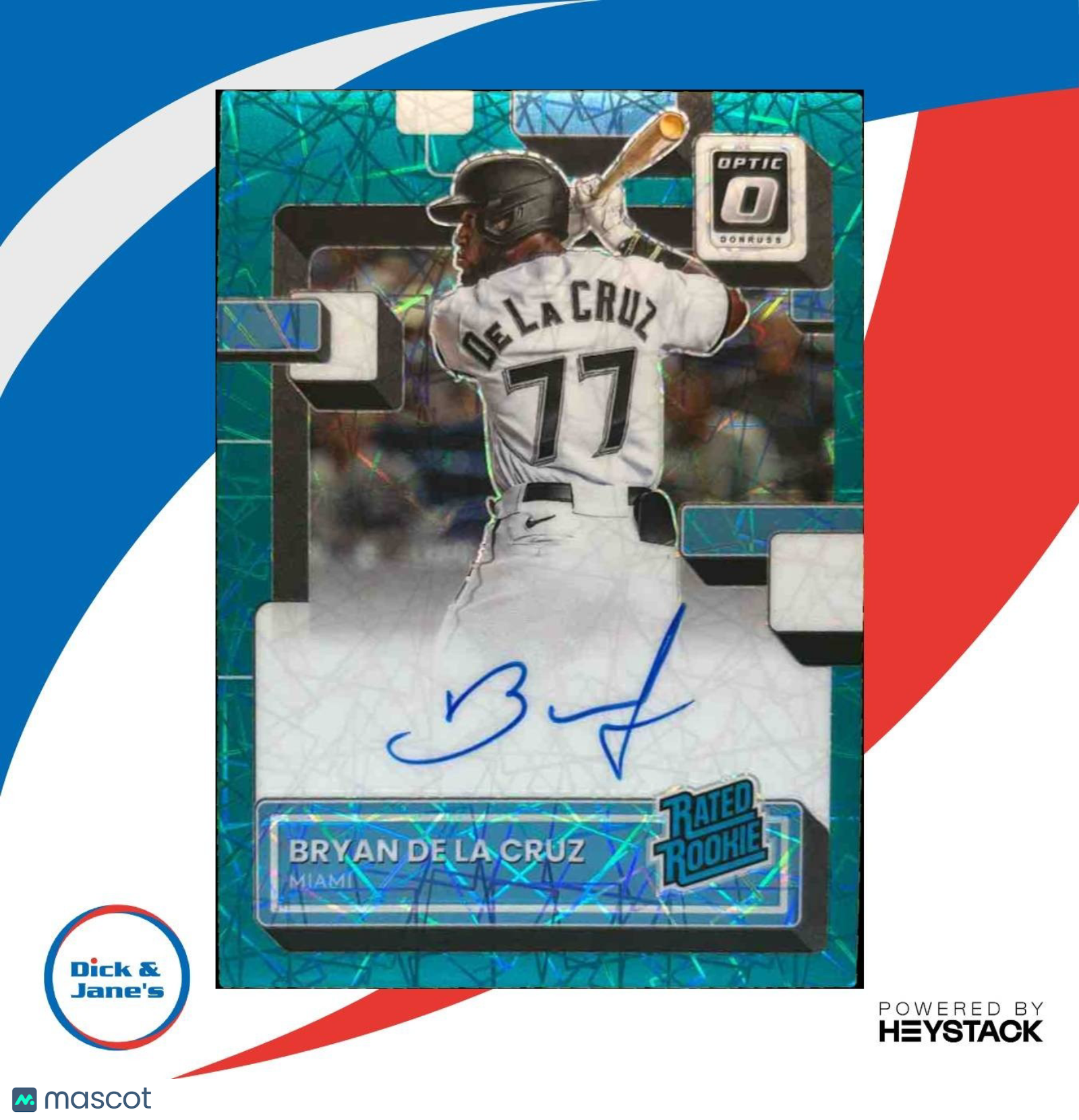 2022 Donruss Optic Bryan De La Cruz Teal Velocity Auto /99 RC Miami Marlins