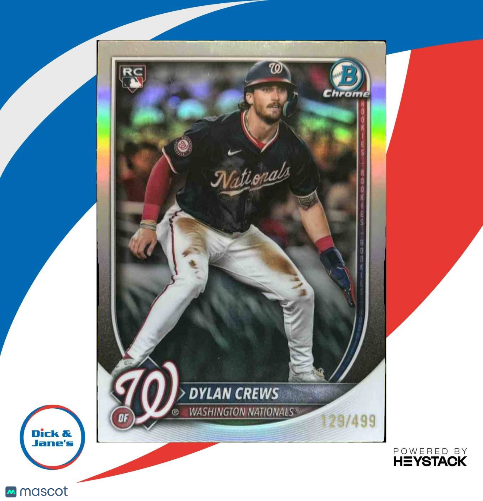 2025 Bowman Chrome Dylan Crews Refractor 129/499 #3 RC Washington Nationals