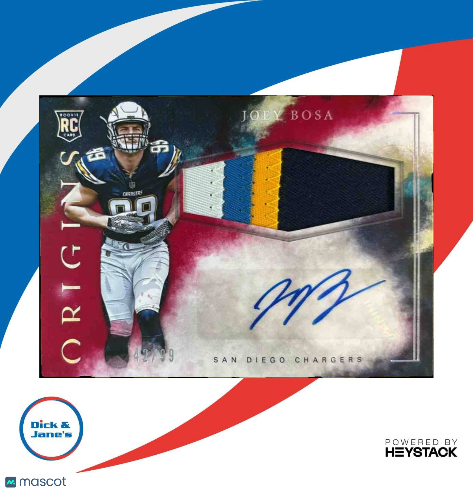 2016 Panini Origins Joey Bosa Jumbo Patch Auto Red /99 RC San Diego Chargers
