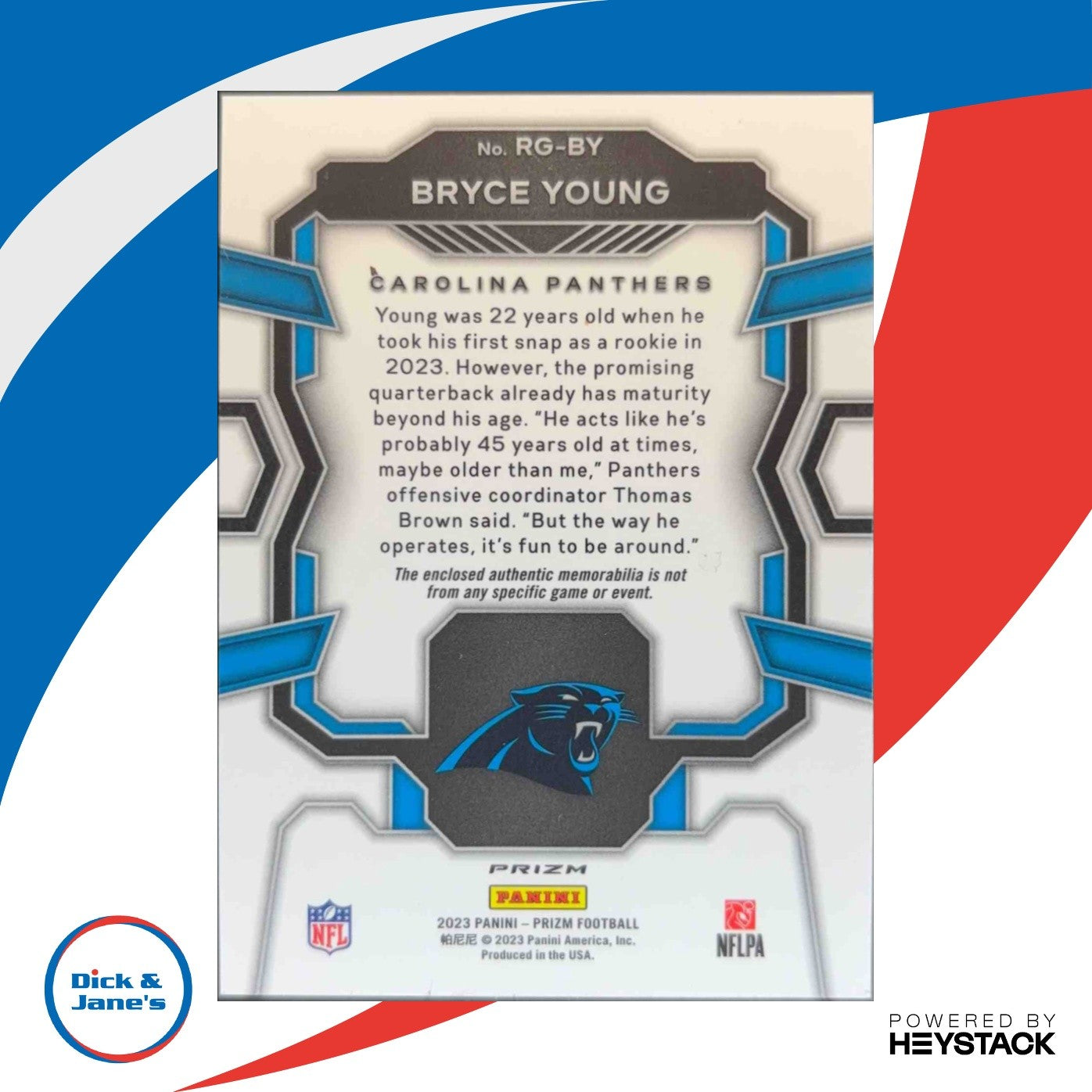 2023 Prizm Bryce Young Rookie Gear Neon Green Pulsar #RG-BY RC Carolina Panthers