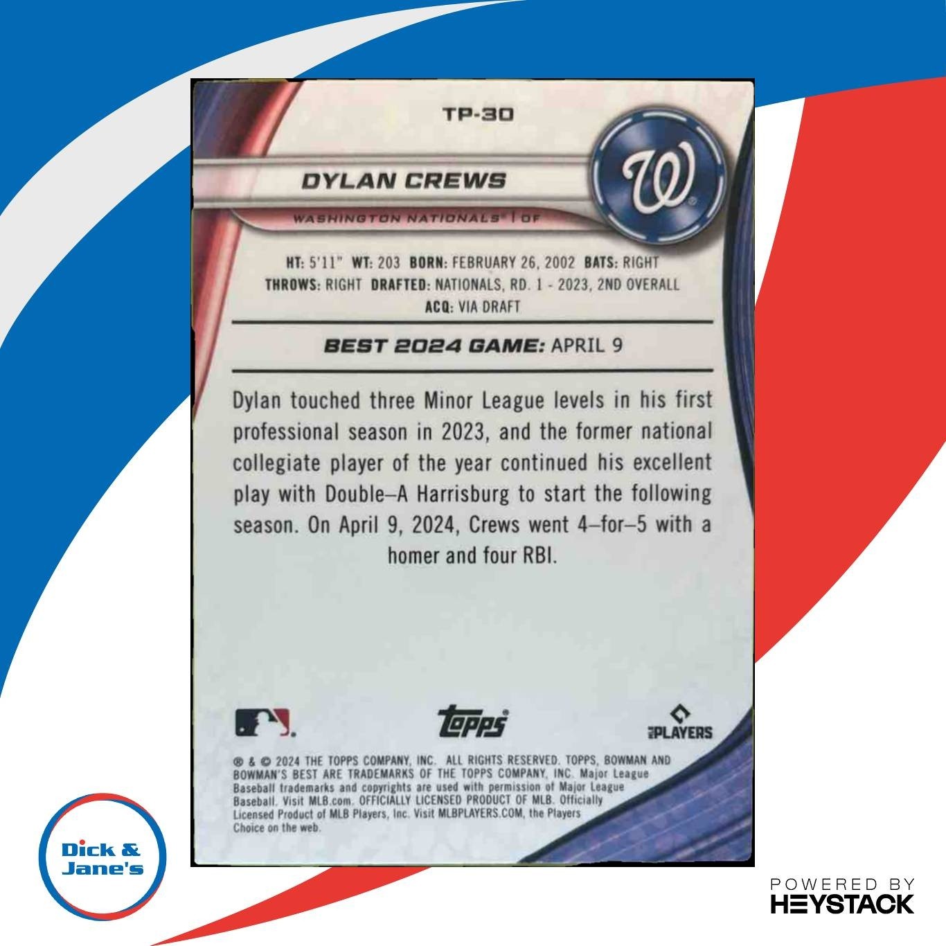2024 Bowman's Best Dylan Crews Prospects Aqua Lava /199 Washington Nationals