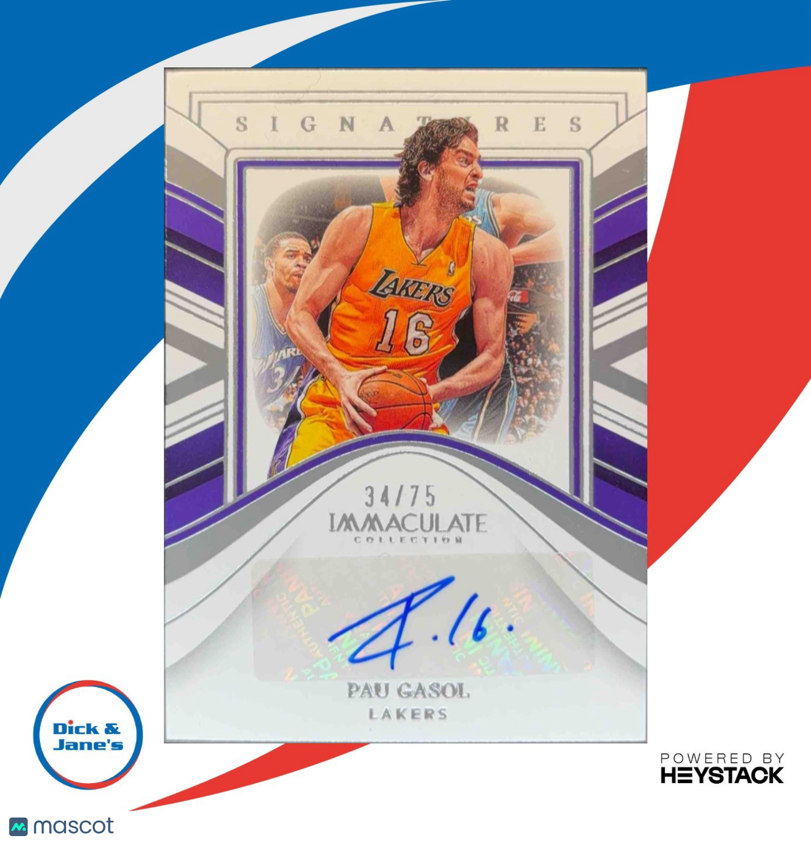 2022-23 Immaculate Collection Pau Gasol Signatures /75 Auto Los Angeles Lakers