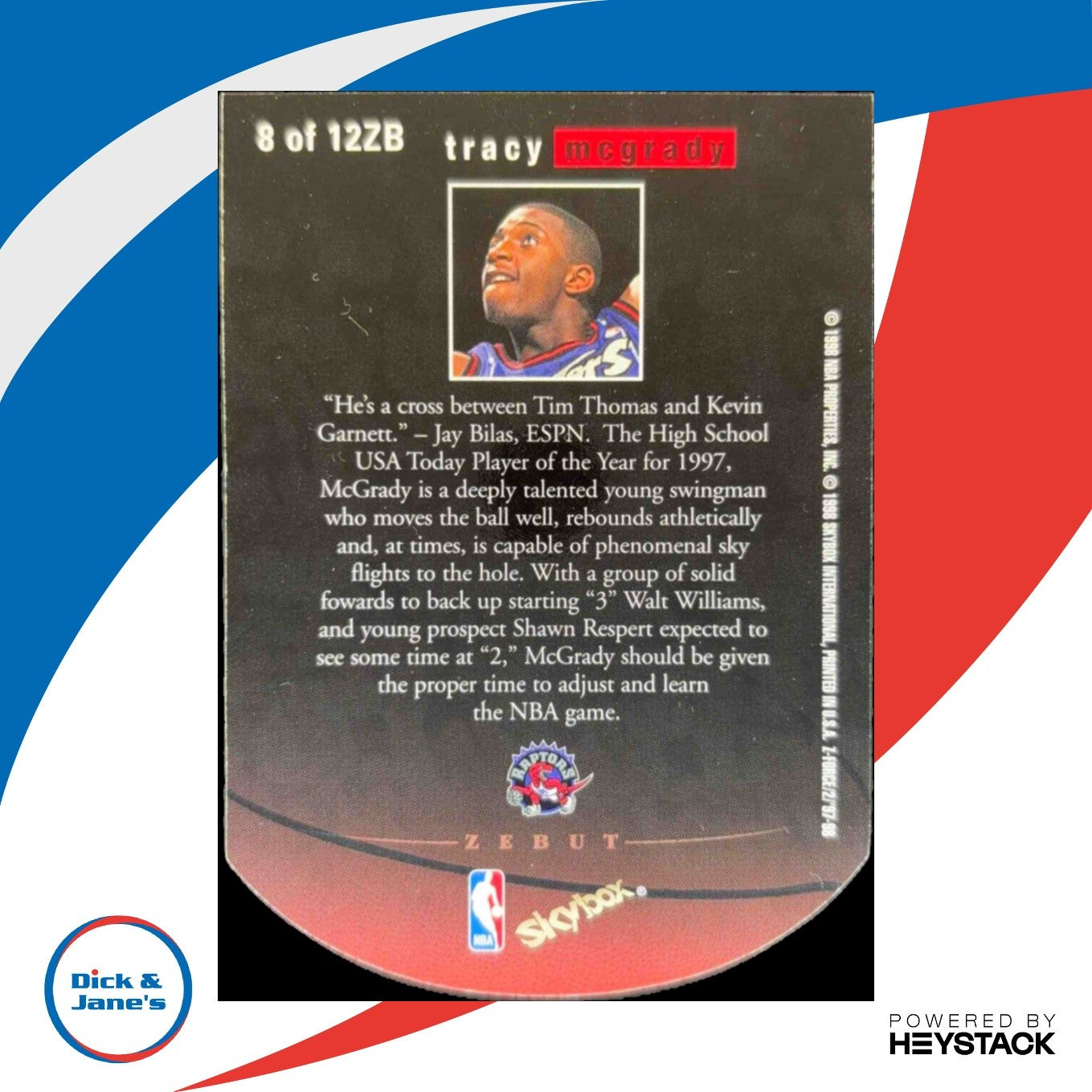 1997-98 Skybox Z-Force Tracy McGrady Zebut #8 ZB RC Toronto Raptors Die Cut