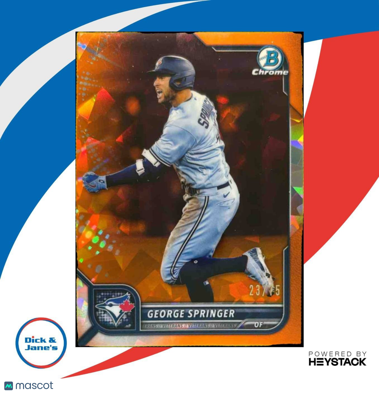 2022 Bowman Chrome Sapphire George Springer Orange 23/75 #74 Toronto Blue Jays