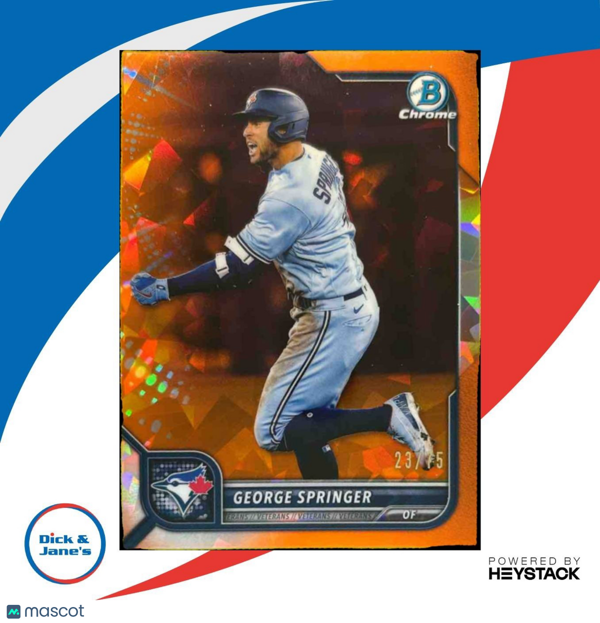 2022 Bowman Chrome Sapphire George Springer Orange 23/75 #74 Toronto Blue Jays