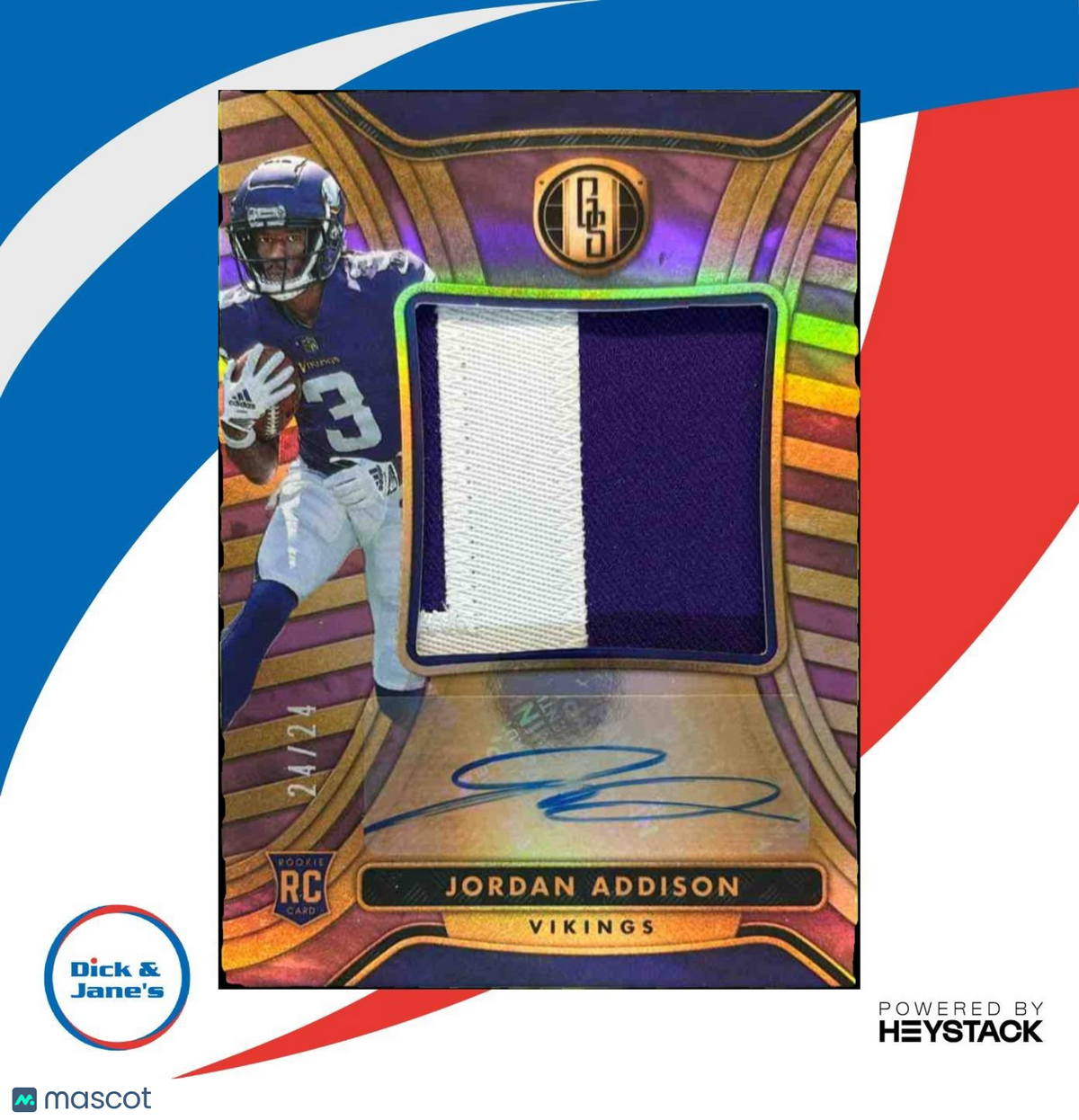 2023 Panini Gold Standard Jordan Addison Rookie Jersey Auto /24 RC Vikings