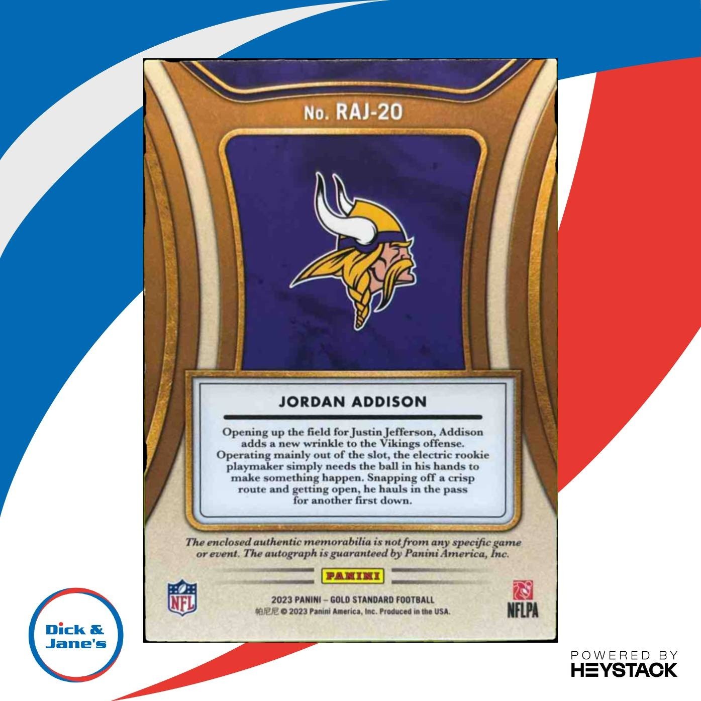 2023 Panini Gold Standard Jordan Addison Rookie Jersey Auto /24 RC Vikings