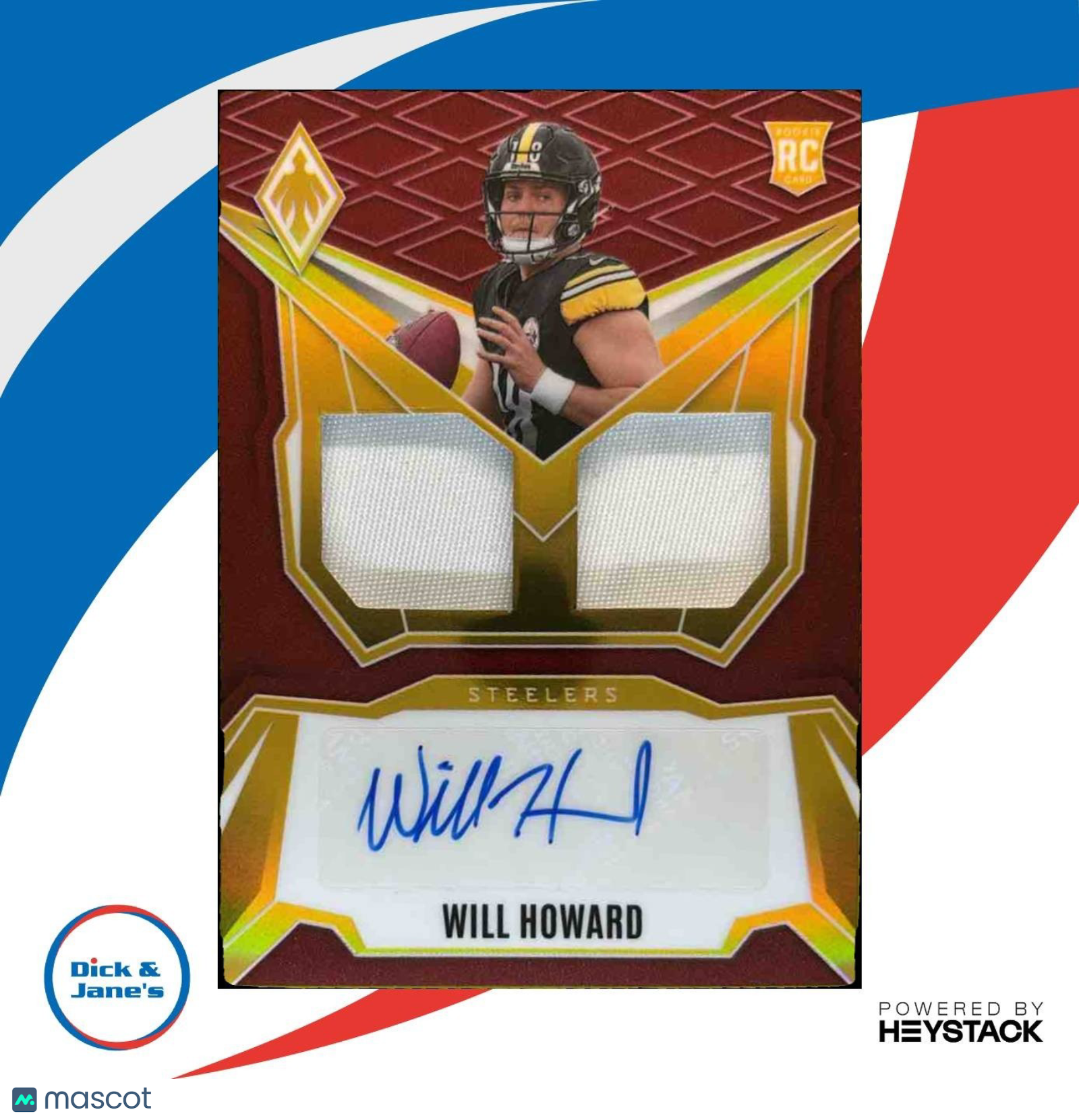 2025 Panini Phoenix Will Howard RPS Dual Patch Auto Red /99 RC Steelers