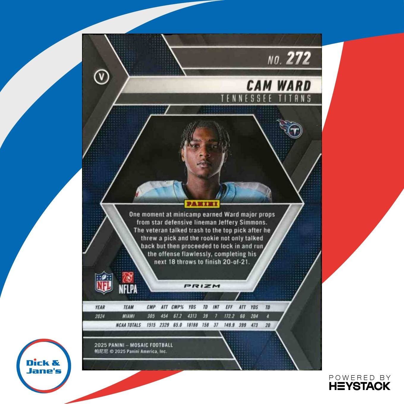 2025 Panini Mosaic Cam Ward Rookie Variation Camo Pink #272 RC Tennessee Titans