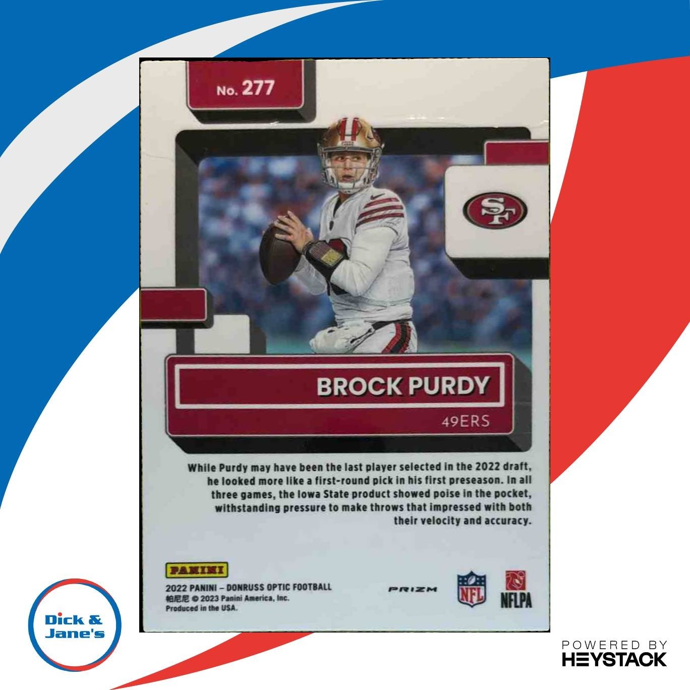 2022 Panini Donruss Optic Brock Purdy Purple Shock #277 RC San Francisco 49ers