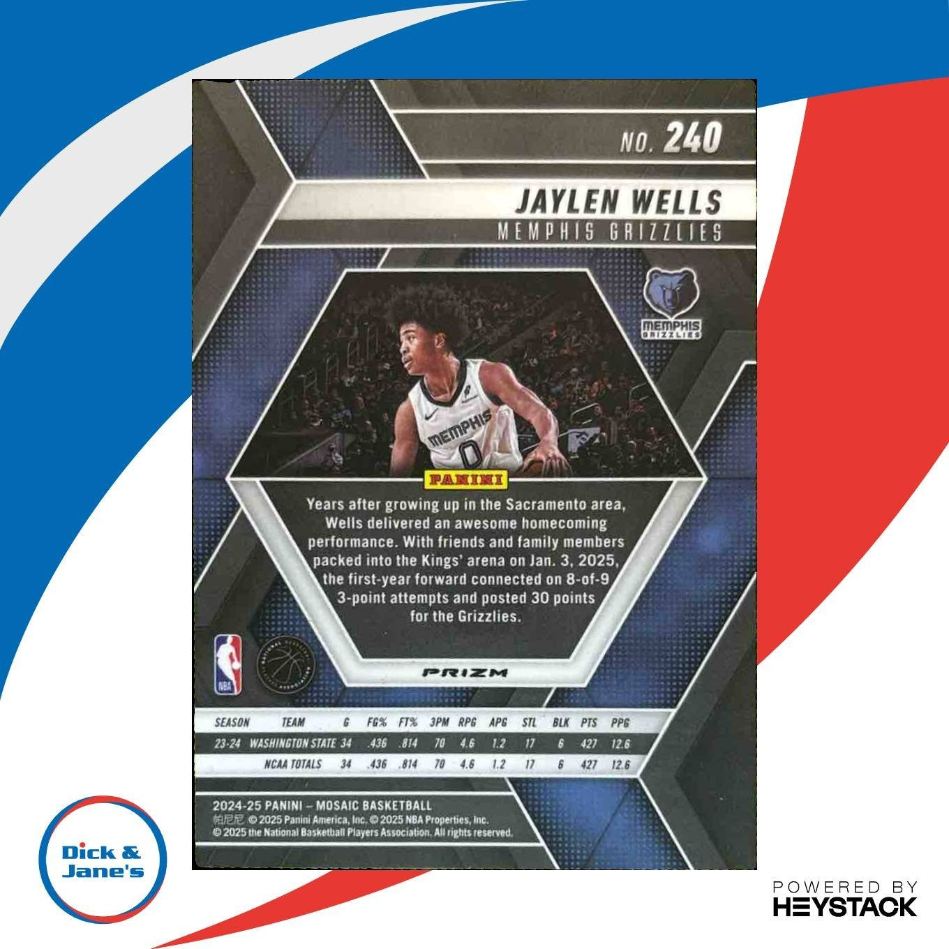 2024-25 Panini Mosaic Jaylen Wells Genesis #240 RC Memphis Grizzlies