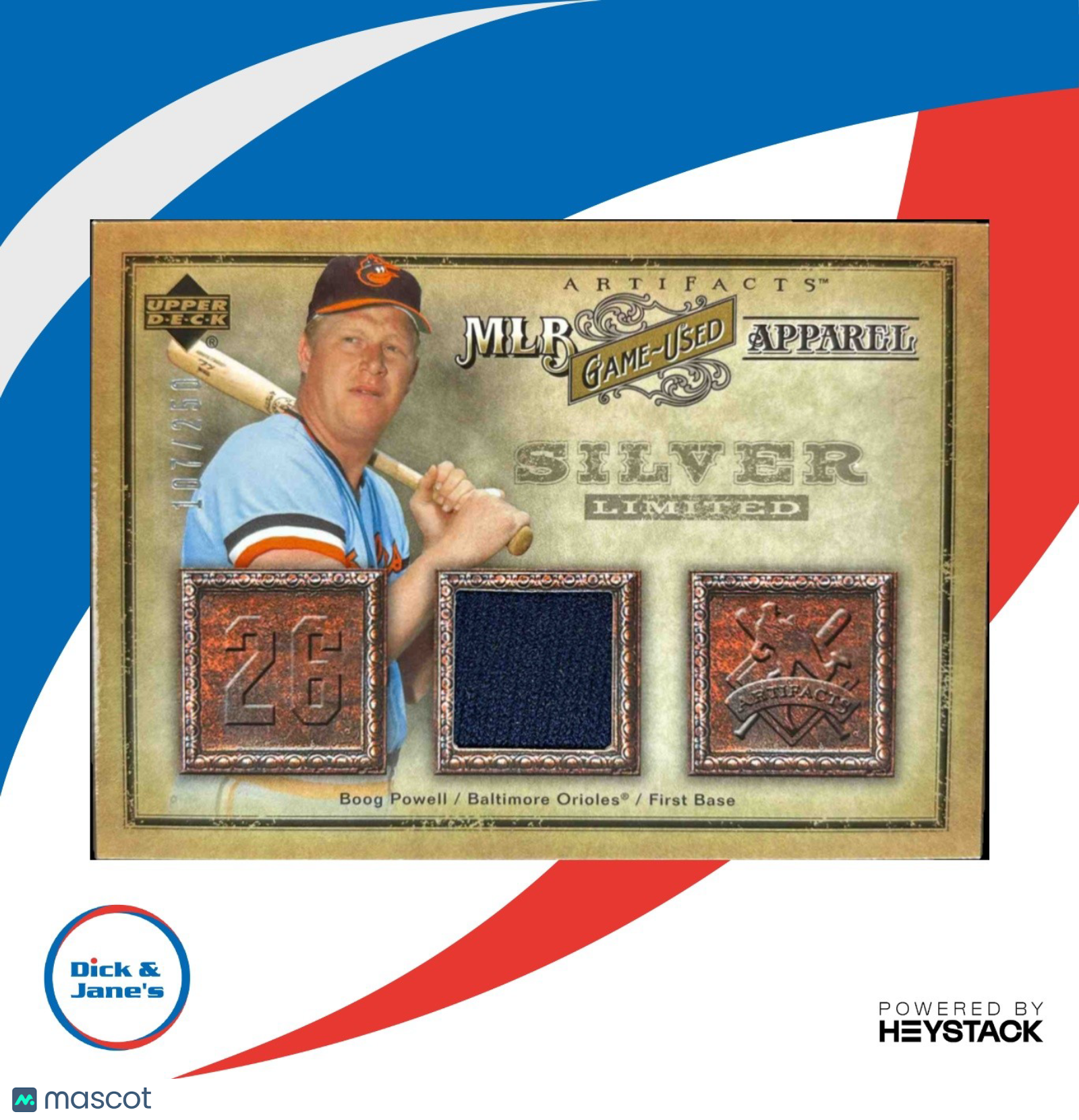 2006 Upper Deck Artifacts Boog Powell MLB Game Used Apparel Silver Limited /250