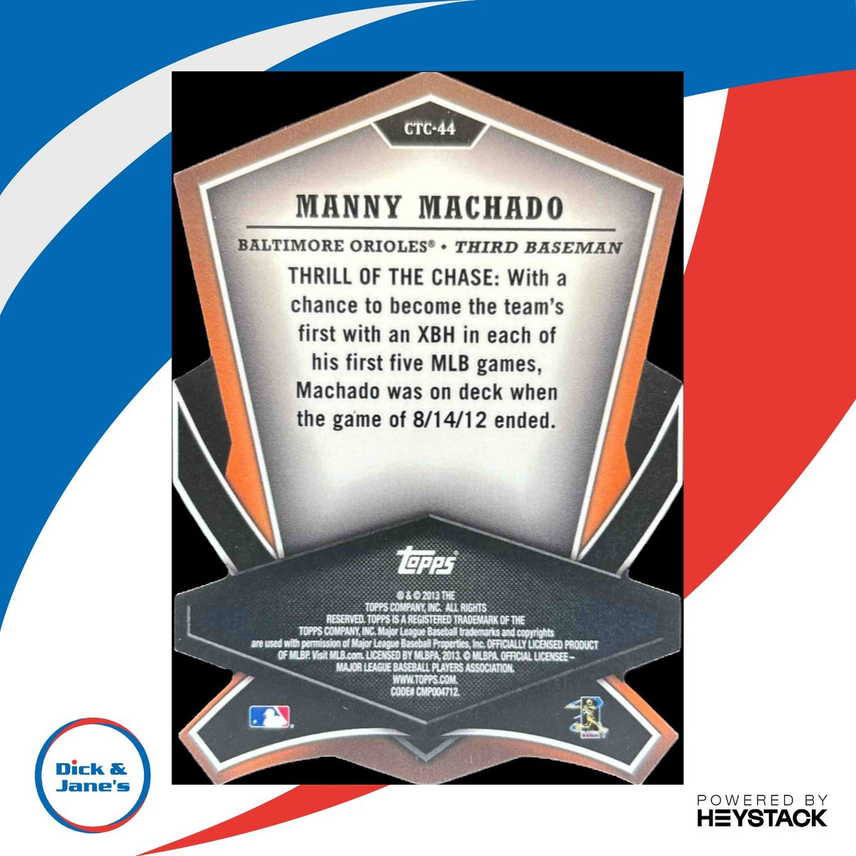 2013 Topps Manny Machado Cut to the Chase #CTC-44 RC Baltimore Orioles