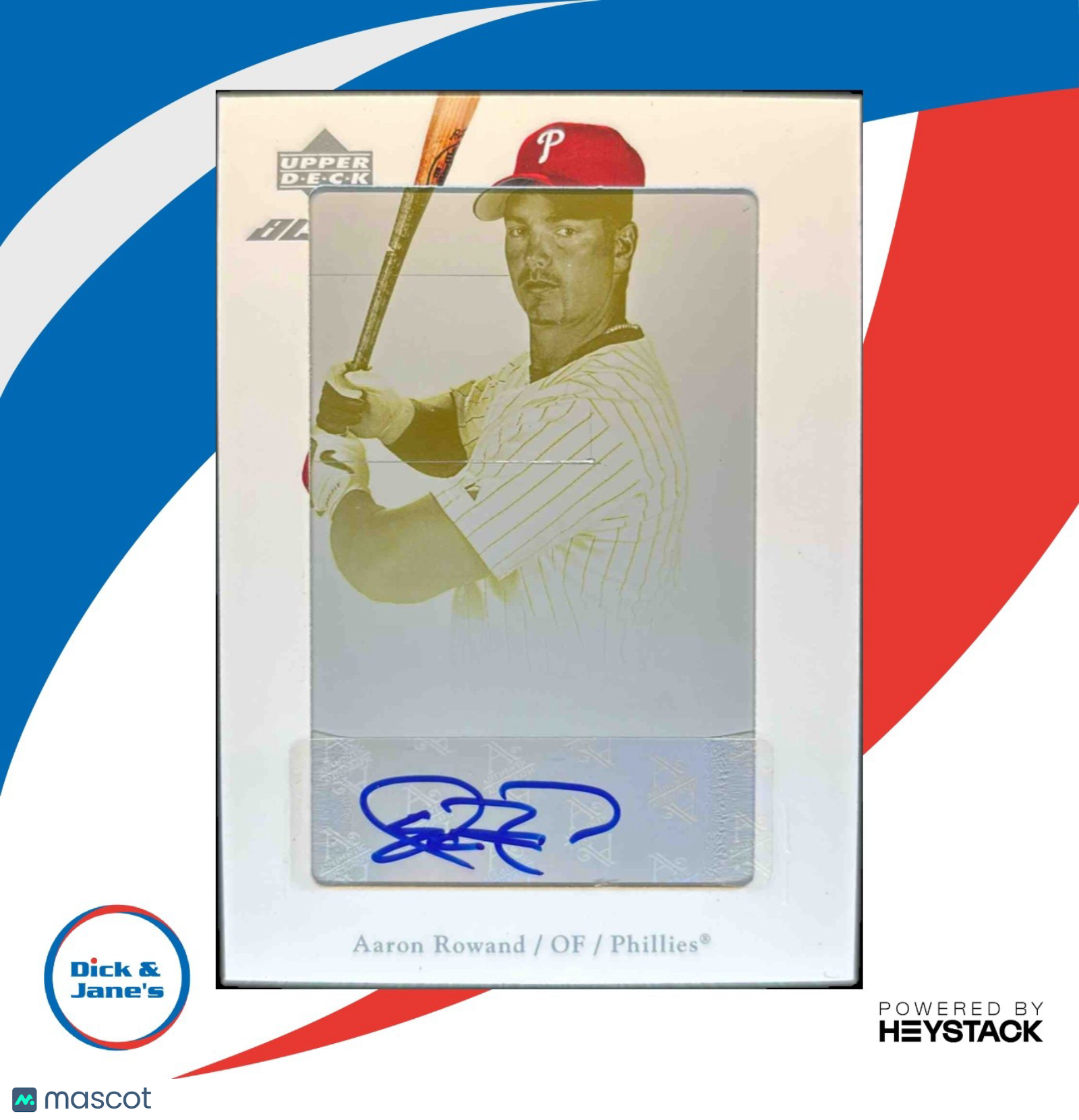 2007 UD Black Aaron Rowand Pure White Auto Printing Plates 1/1 Philadelphia