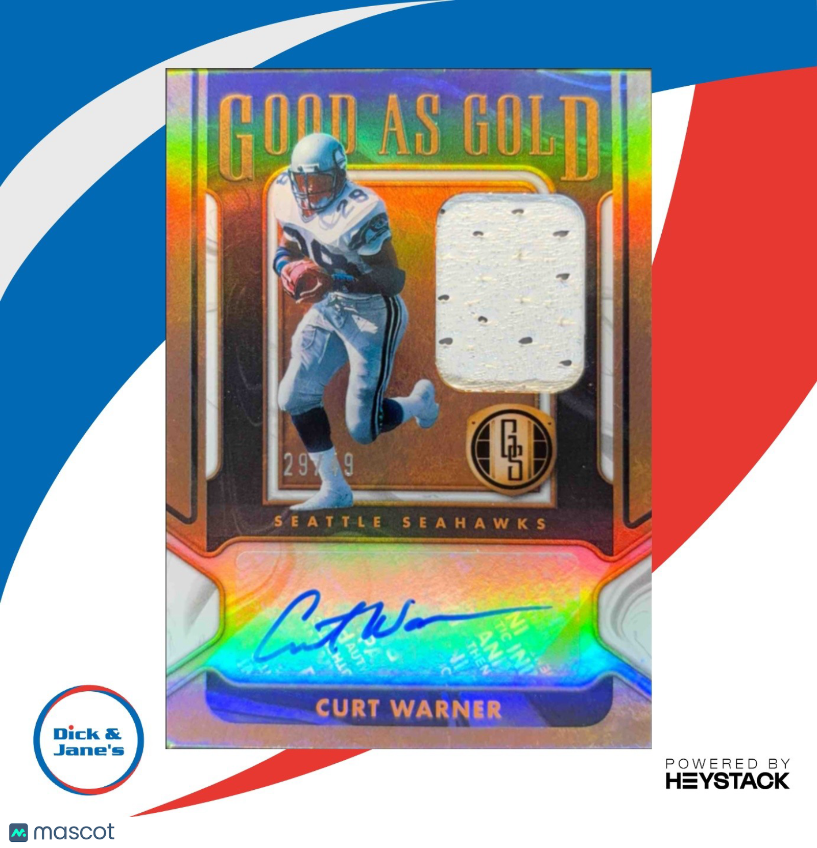 2024 Gold Standard Curt Warner Good as Gold White 29/49 MEM Auto Seahawks