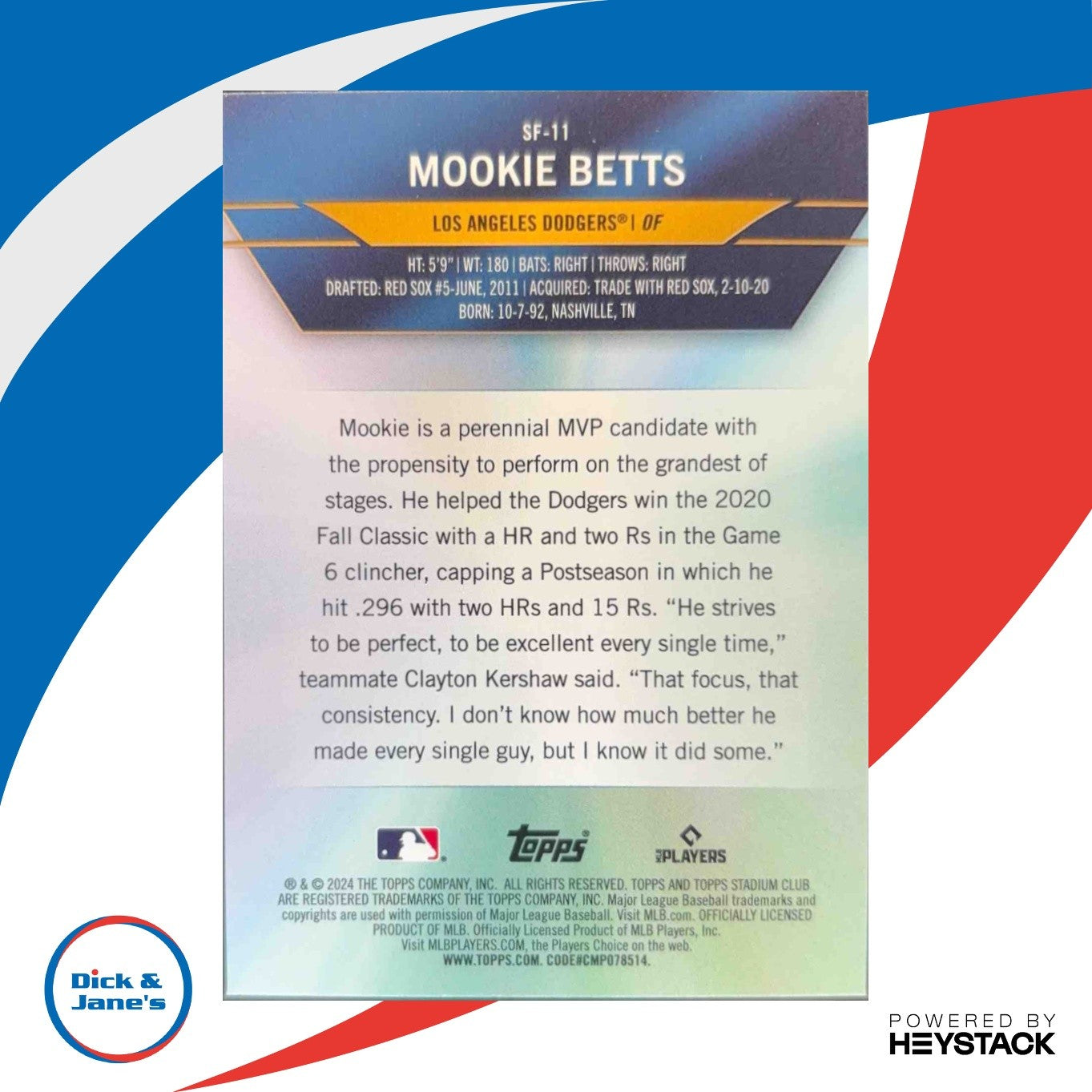 2024 Topps Stadium Club Mookie Betts Special Forces #SF-11 Los Angeles Dodgers