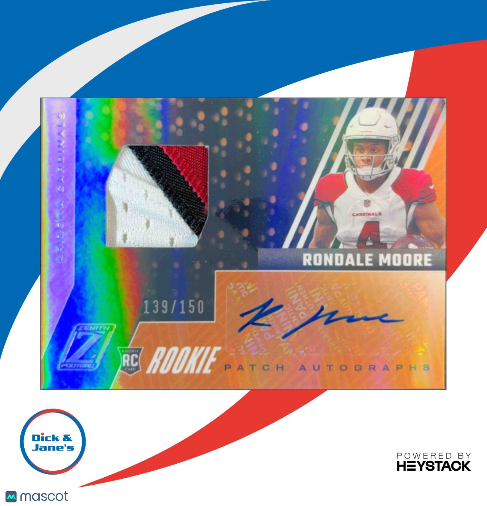 2021 Panini Zenith Rondale Moore 139/150 #100 MEM Auto RC Arizona Cardinals