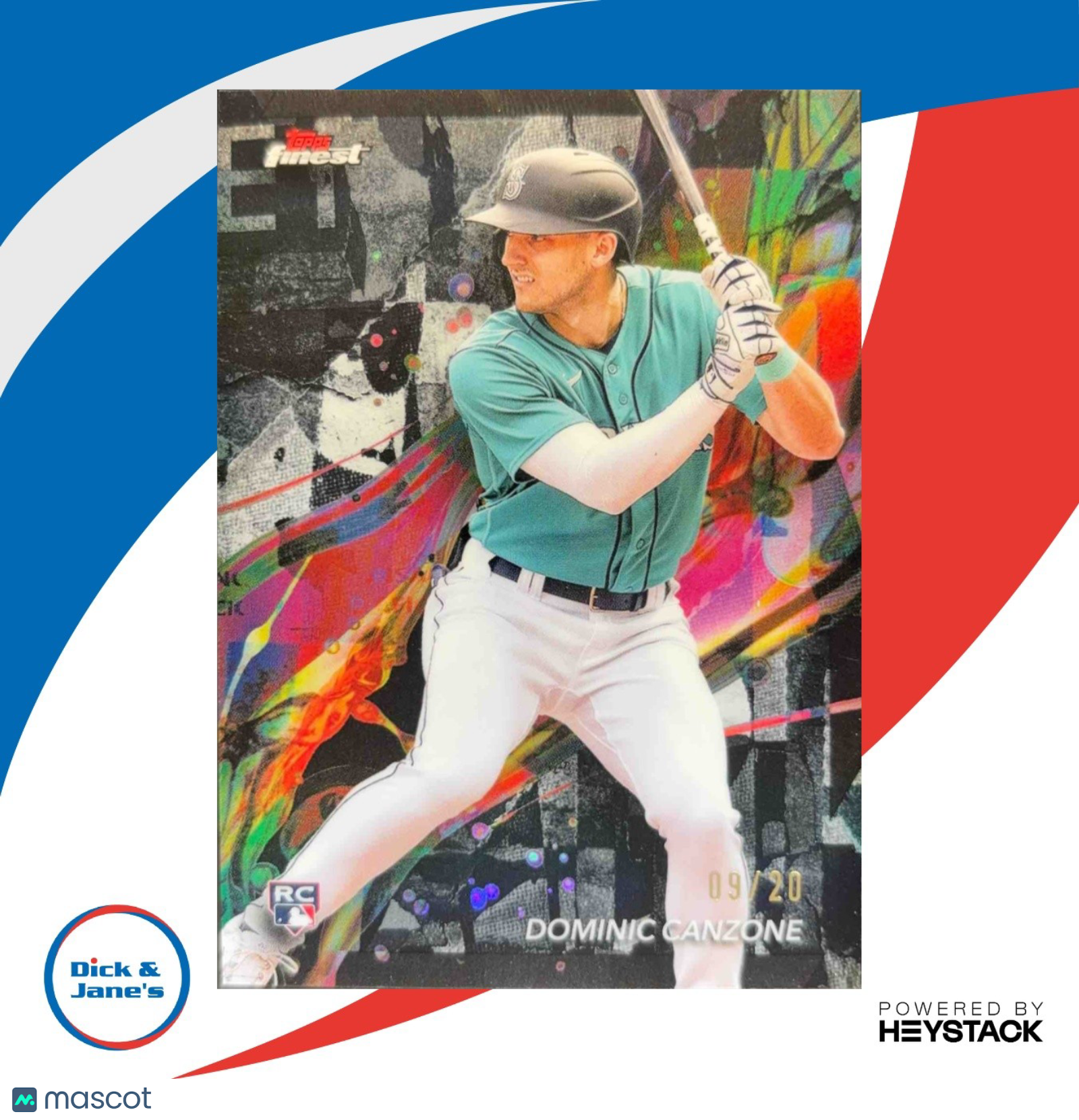 2024 Topps Finest Dominic Canzone SSP Black Refractor 9/20 RC Seattle Mariners