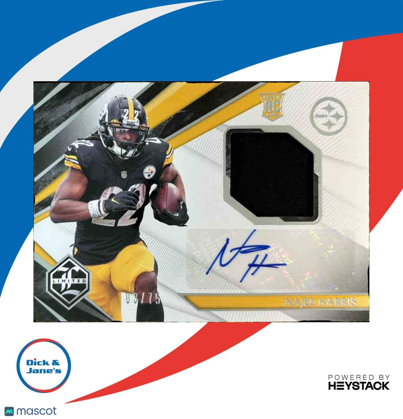2021 Panini Limited Najee Harris /75 #113 MEM Auto RC Pittsburgh Steelers
