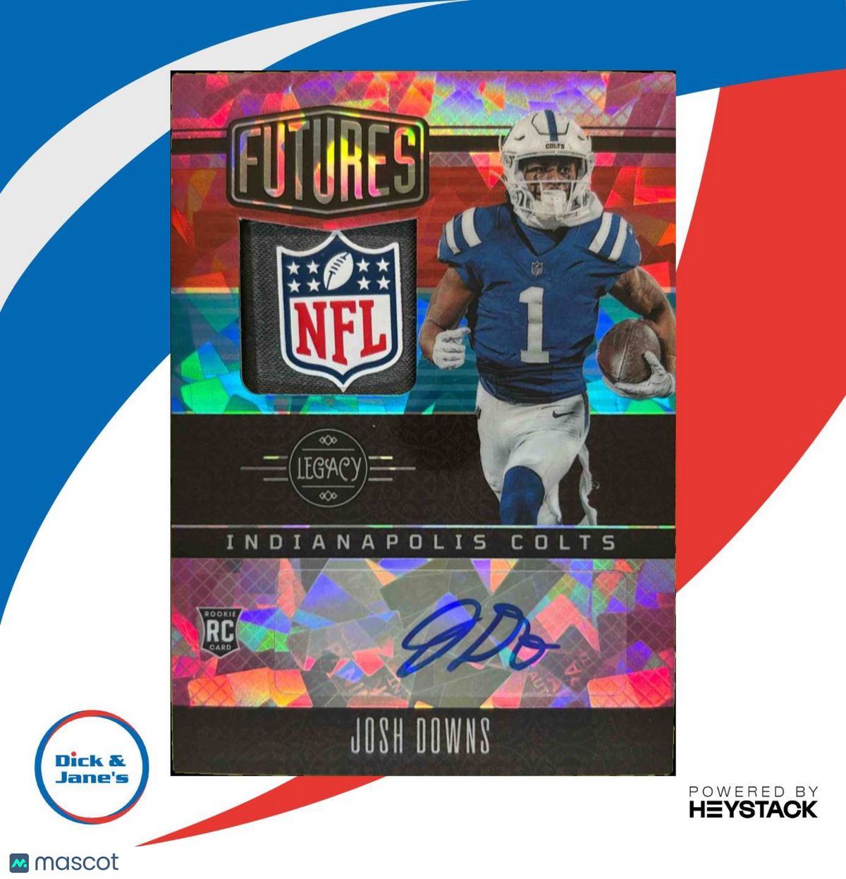2023 Panini Legacy Josh Downs Futures Patch Auto Diamond 1/5 MEM RC Colts