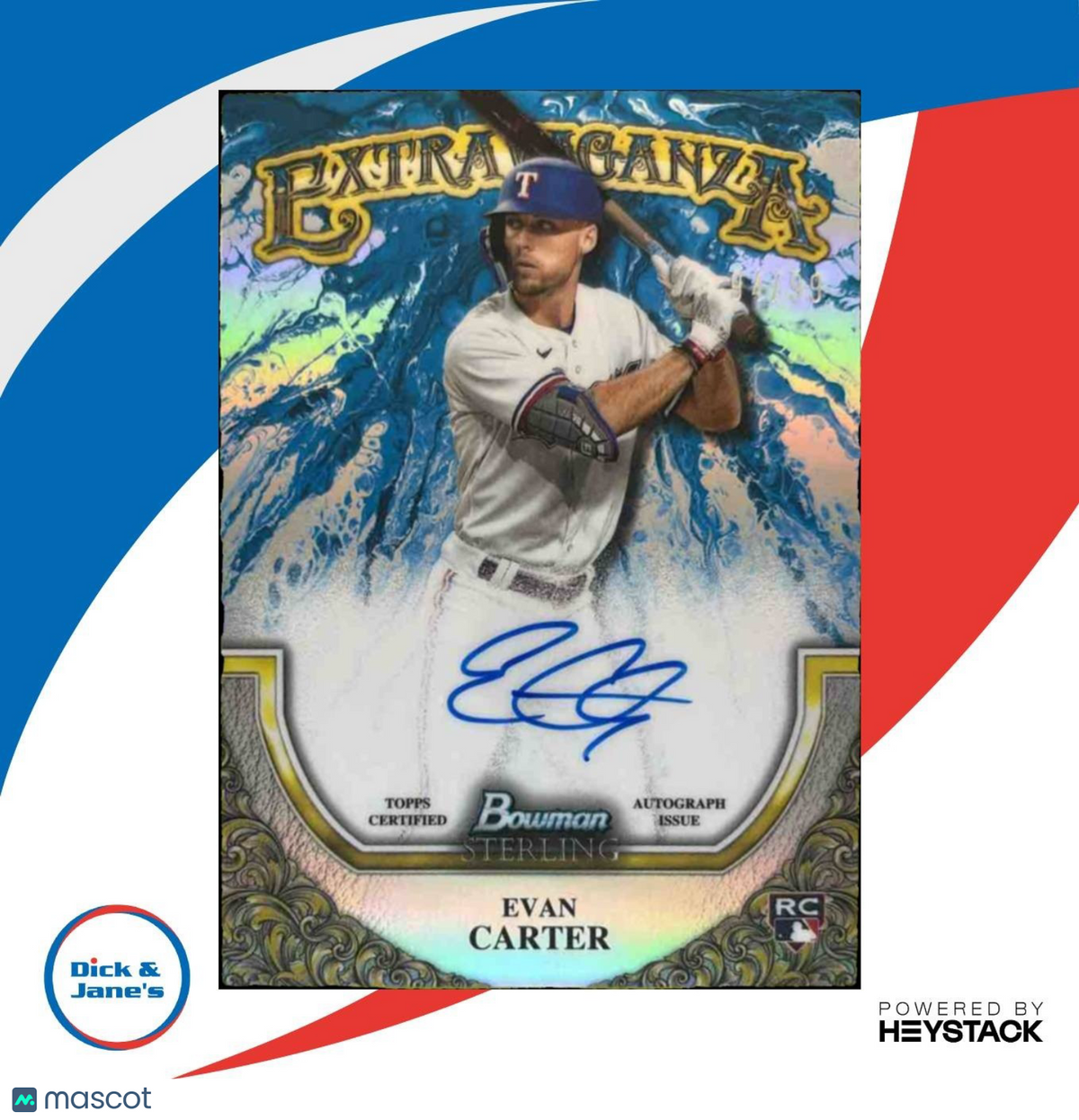 2024 Bowman Sterling Evan Carter Extravaganza Auto 6/99 #SEA-EC RC Texas Rangers