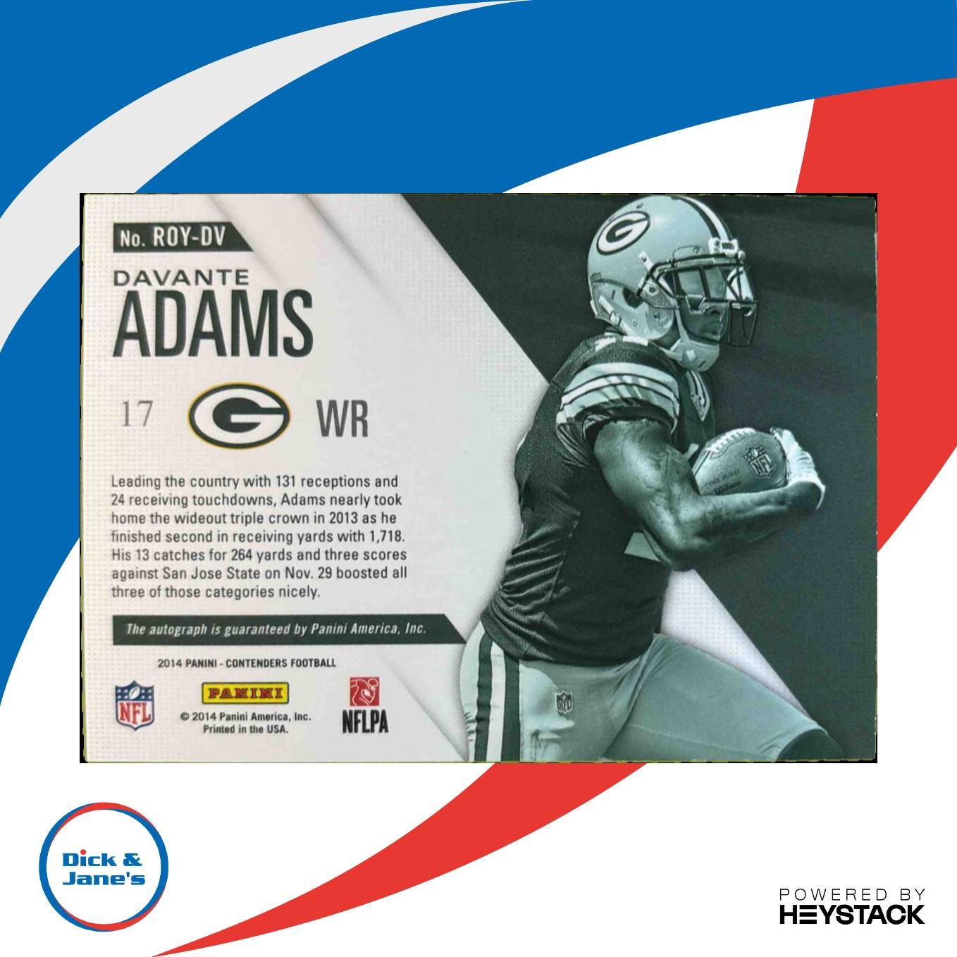 2014 Contenders Rookie of the Year Davante Adams Auto #RDA-DV Green Bay Packers