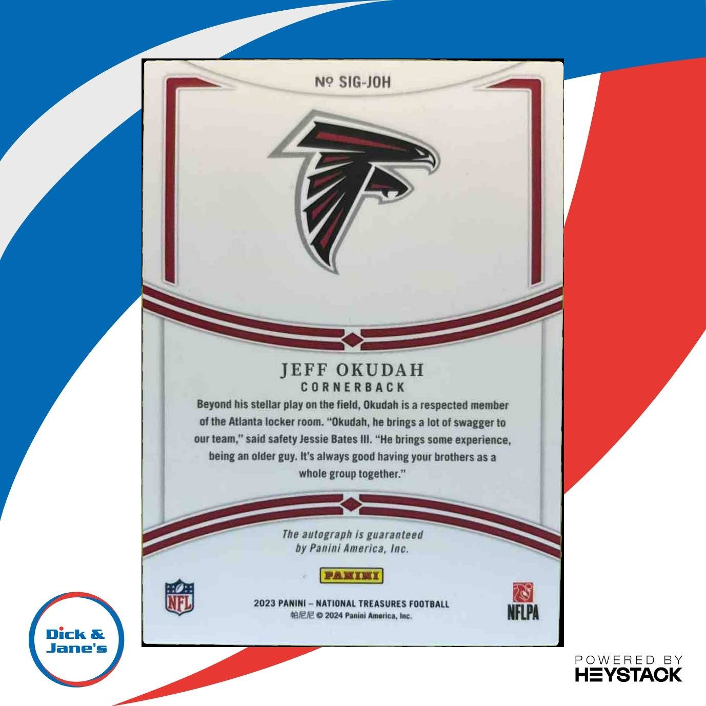 2023 National Treasures Jeff Okudah Signatures Gold /49 Auto Atlanta Falcons