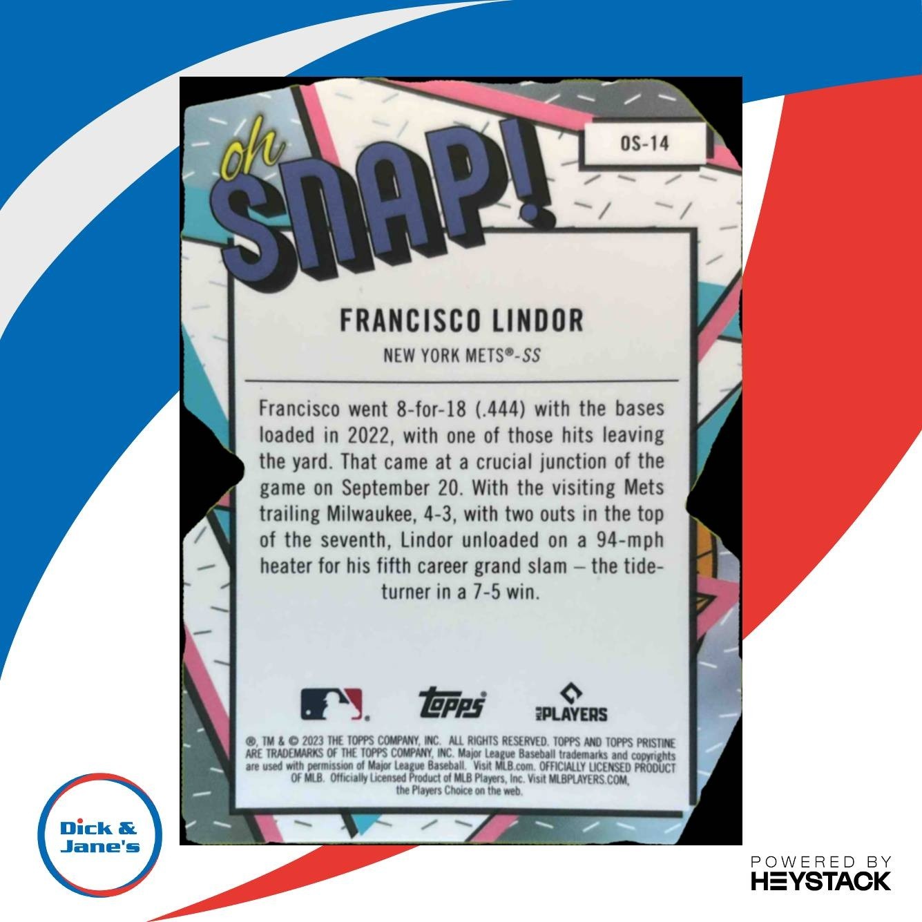 2023 Topps Pristine Francisco Lindor Oh Snap! #OS-14 New York Mets