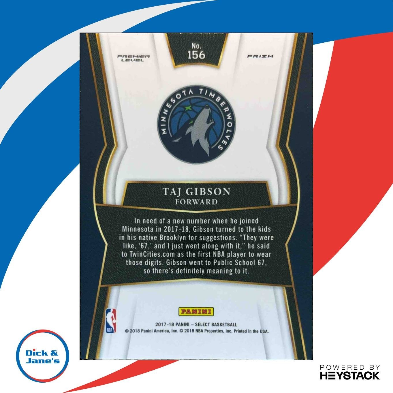 2017-18 Panini Select Taj Gibson Zebra Prizms #156 Minnesota Timberwolves